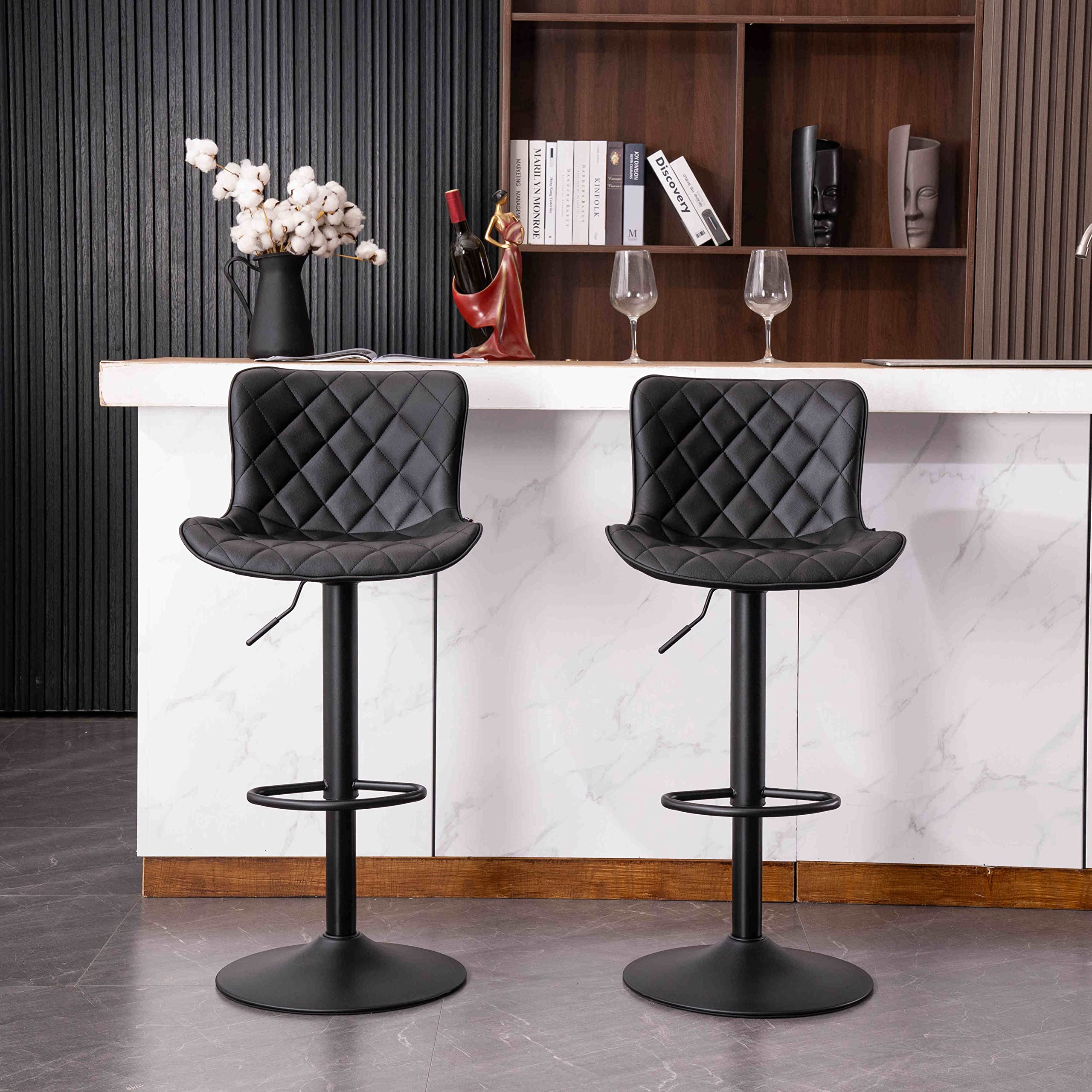 Kidol & Shellder Bar Stools Set of 2 Black High Back Barstools Counter Stools Adjustable Swivel Bar Chairs,3-Minute Quick Assembly,1-Year Warranty