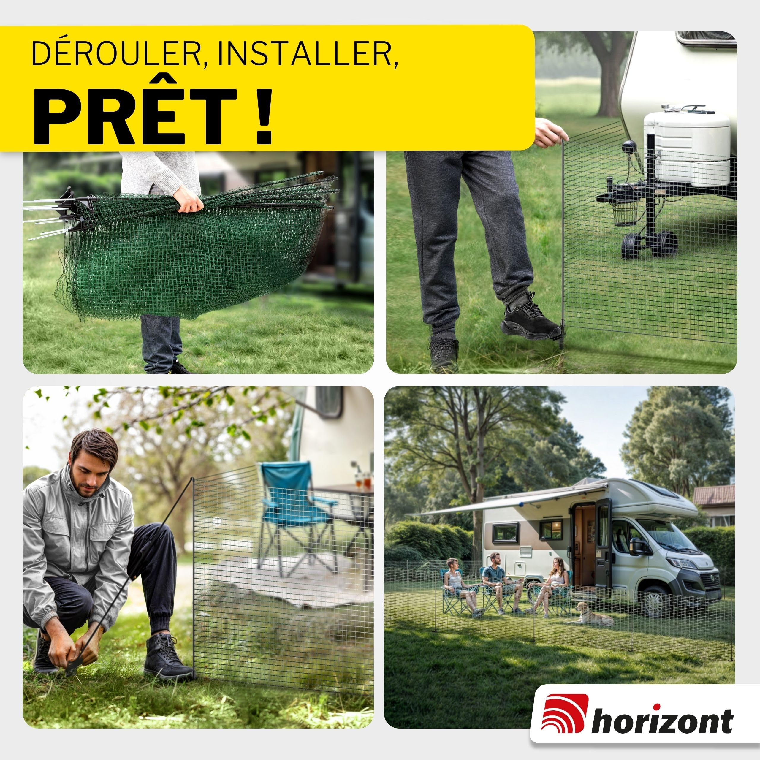 horizont clôture jardin FIX 20 m x 90 cm à mailles serrées avec 12 piquets – clôture chien, clôture amovible jardin, filet poule, barrière jardin, clôture potager, filet clôture chien