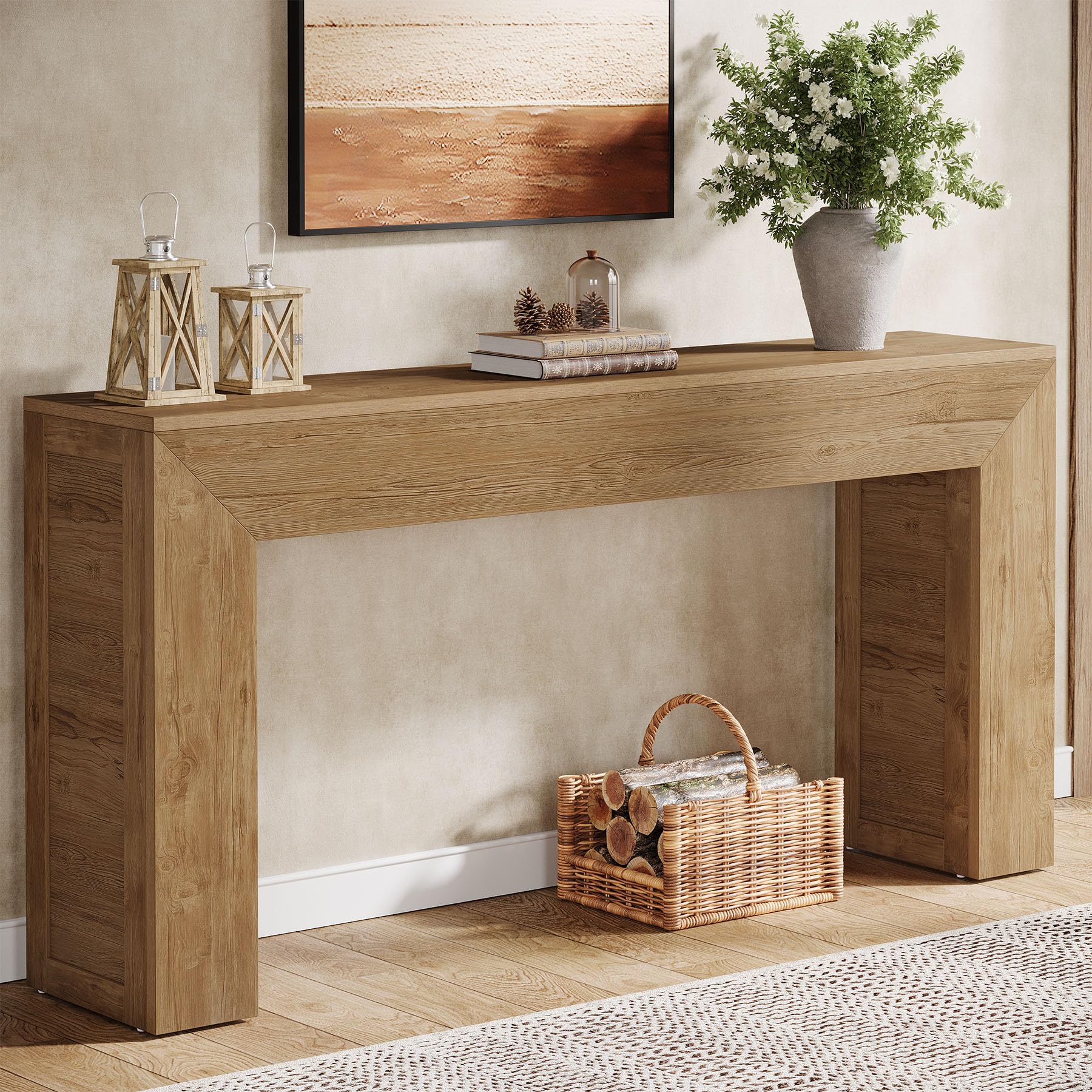 Tribesigns Tavolo consolle 160 cm, tavolino da divano stretto, tavolo da corridoio in legno dietro il divano, tavolo d'ingresso industriale per ingresso, corridoio, foyer, soggiorno, marrone