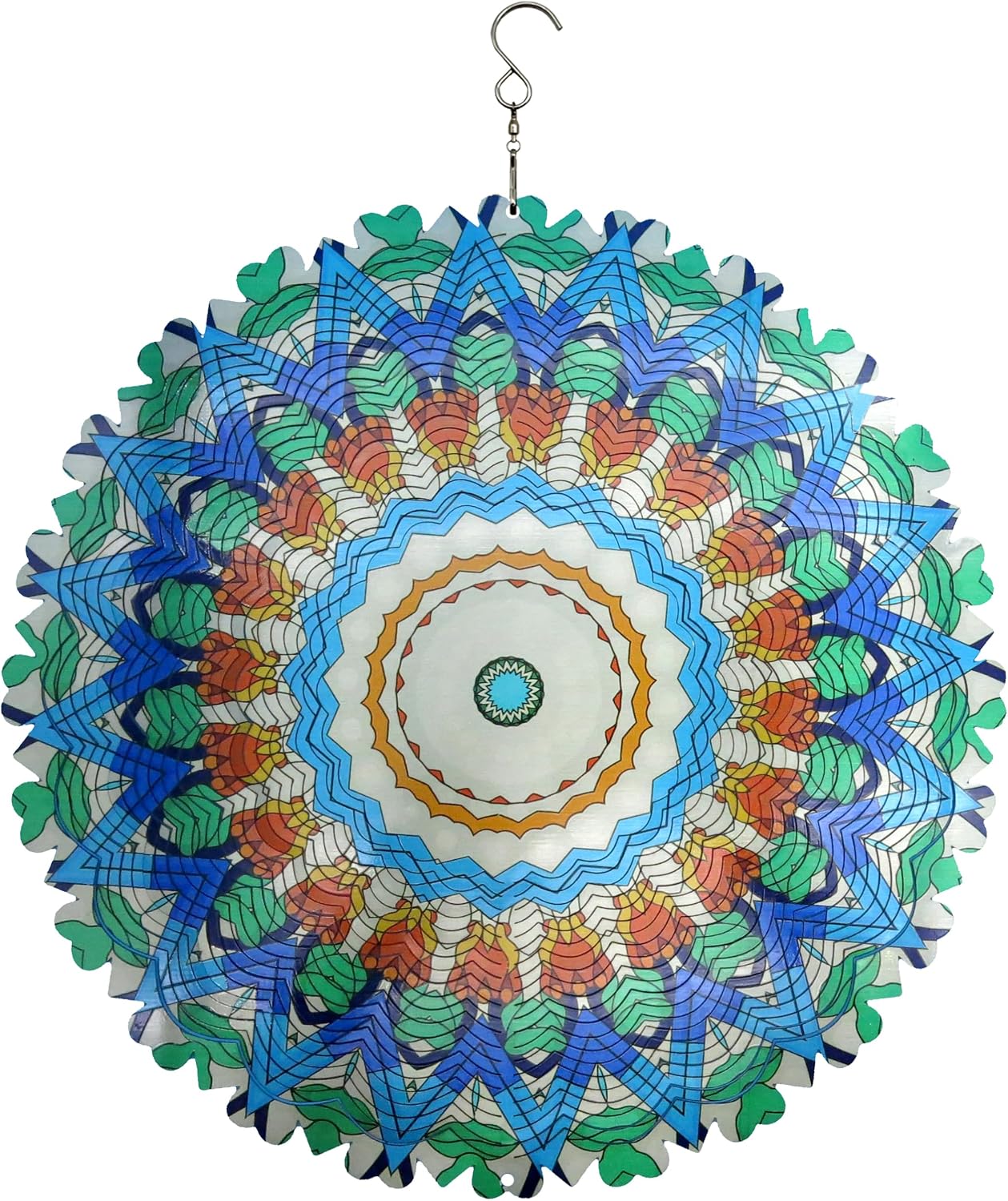 12 Inch Teal Mandala Wind Spinners for Yard and Garden