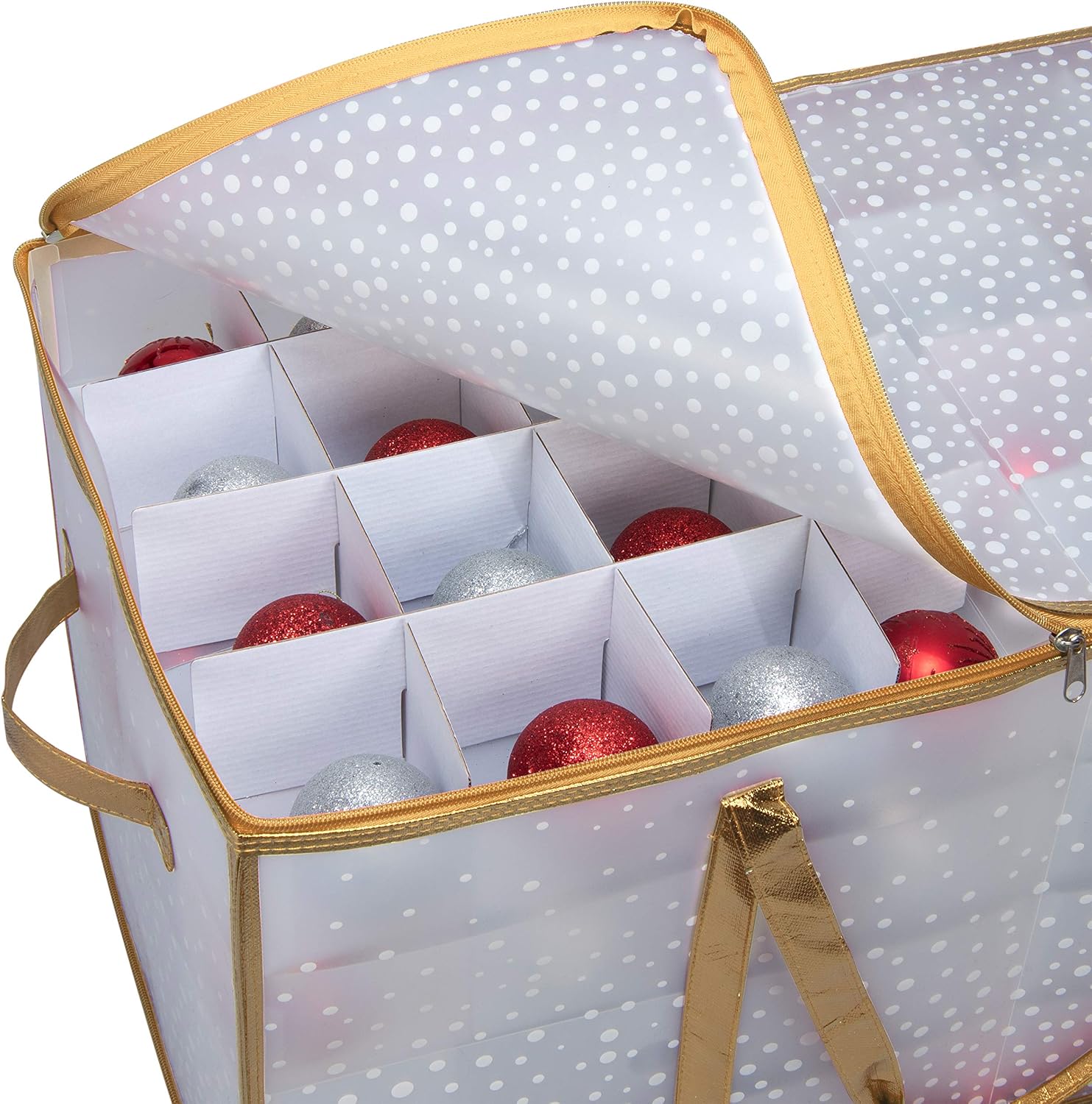 Buy 1 get 1 Simplify 128 Count Organizer with Dividers & Handles, Protects Decorations for Christmas & Holidays, See-Through & Collapsible Christmas Ornament Storage, Gold