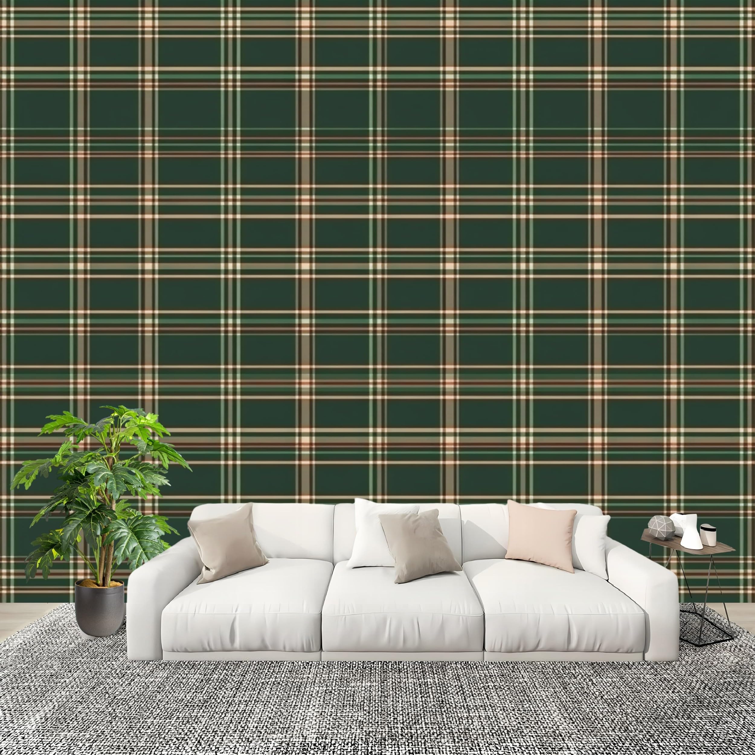 Carta da parati 300x210 cm Classico Motivo Tartan Scozzese Fotomurali in TNT Murale alla moda Decorazione da Muro Verde Poster Gigante Design Carta per pareti Camera da Letto