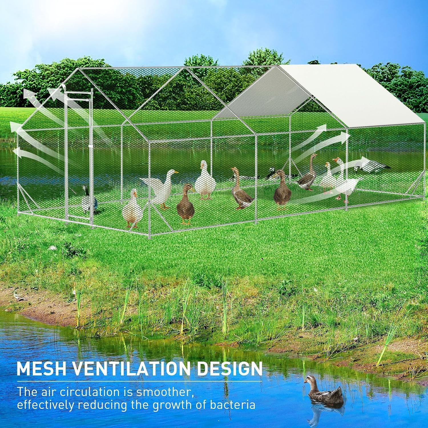 2026 Upgraded 10' x 20' x 6.6' Large Metal Chicken Coop with Run for 20 Chickens, Chicken Runs for Yard with Cover for Water-Resistant, Walk-in Poultry Cage Chicken Pen/House Outdoor for Duck, Rabbit