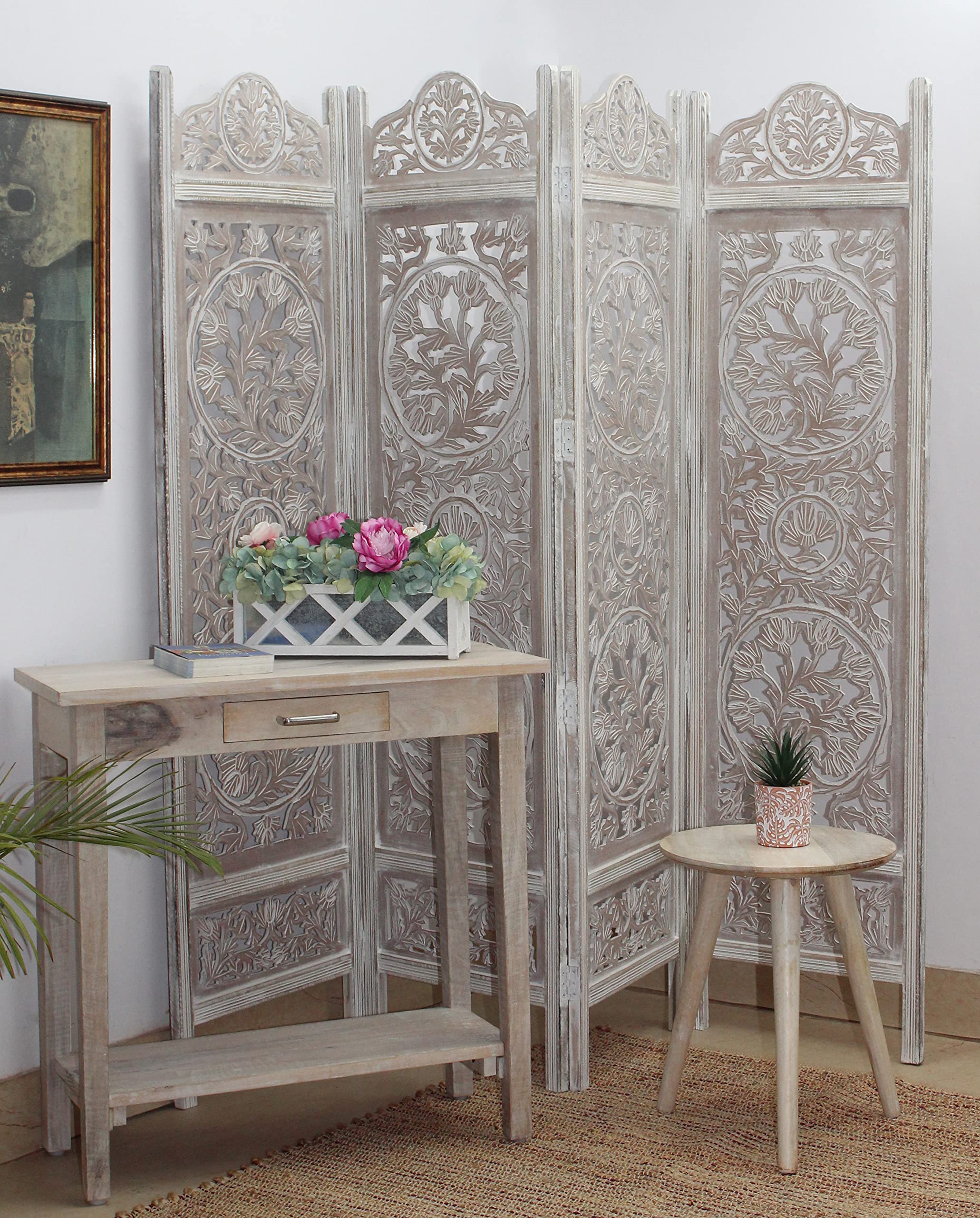 Amazon.com: Room Divider Wood Floor Screen - Kamal White Wash - 4
