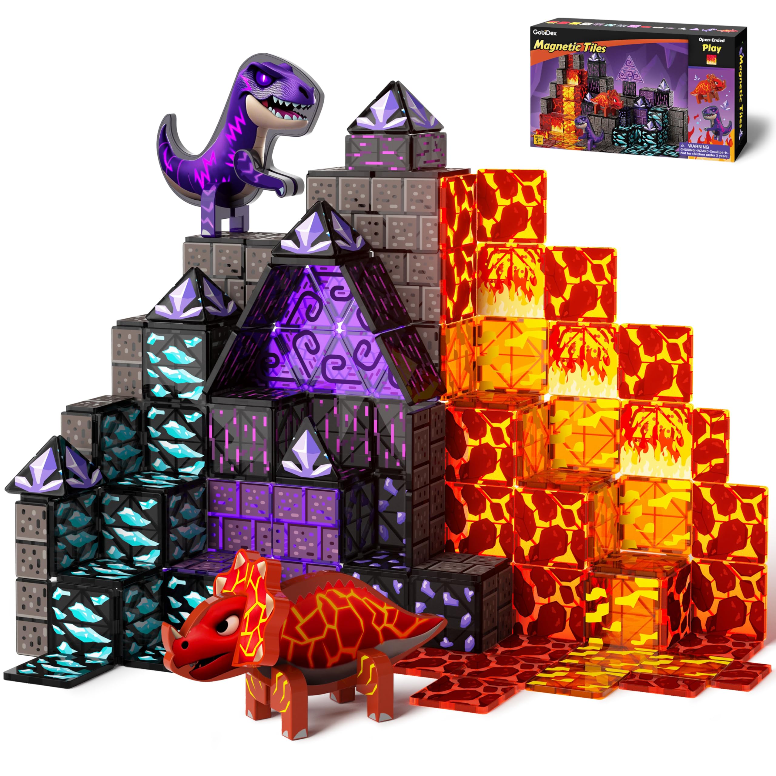 Amazon.com: GobiDex Dinosaur Toys Magnetic Tiles Lava Cave