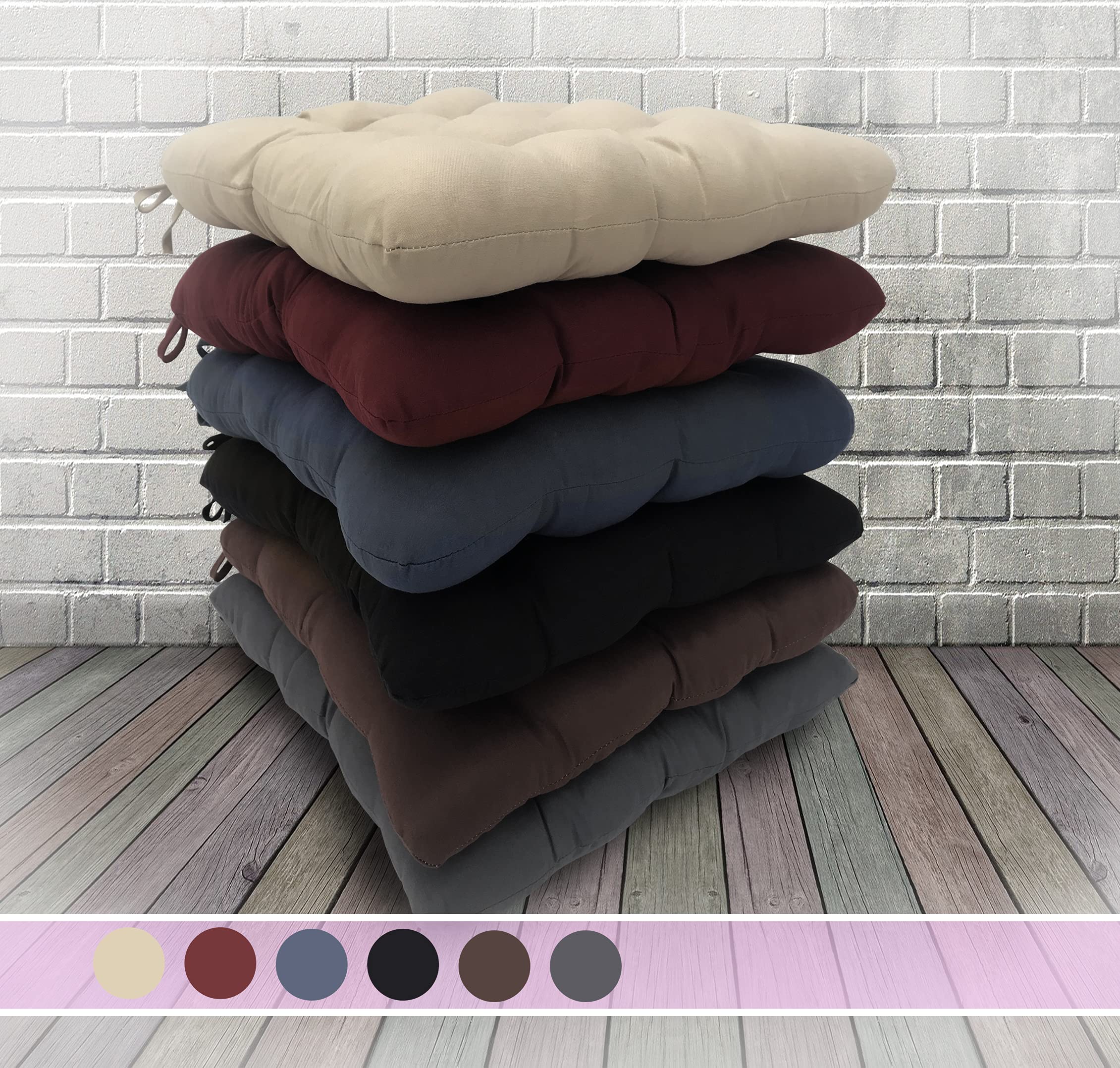 Pack de 6 Cojines para Sillas de Exterior e Interior Reversibles 40 x 40 x 7 cm, con Correas de Sujeción (40 x 40 cm, Granate, 6)
