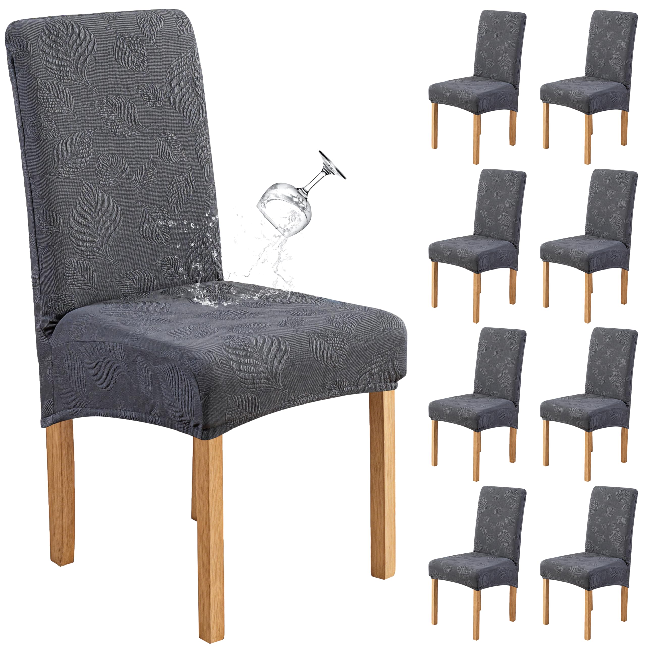 Genina Waterproof Dining Chair Cover Set of 8,Kitchen Chair Cover,Dark Grey