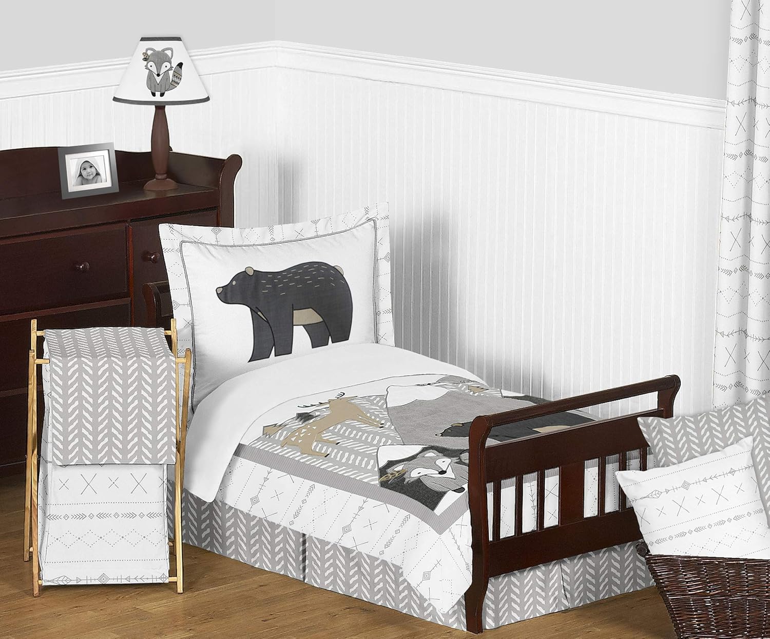 Beige Grey White Boho Mountain Kids Comforter Bedding Set - 5 Pieces
