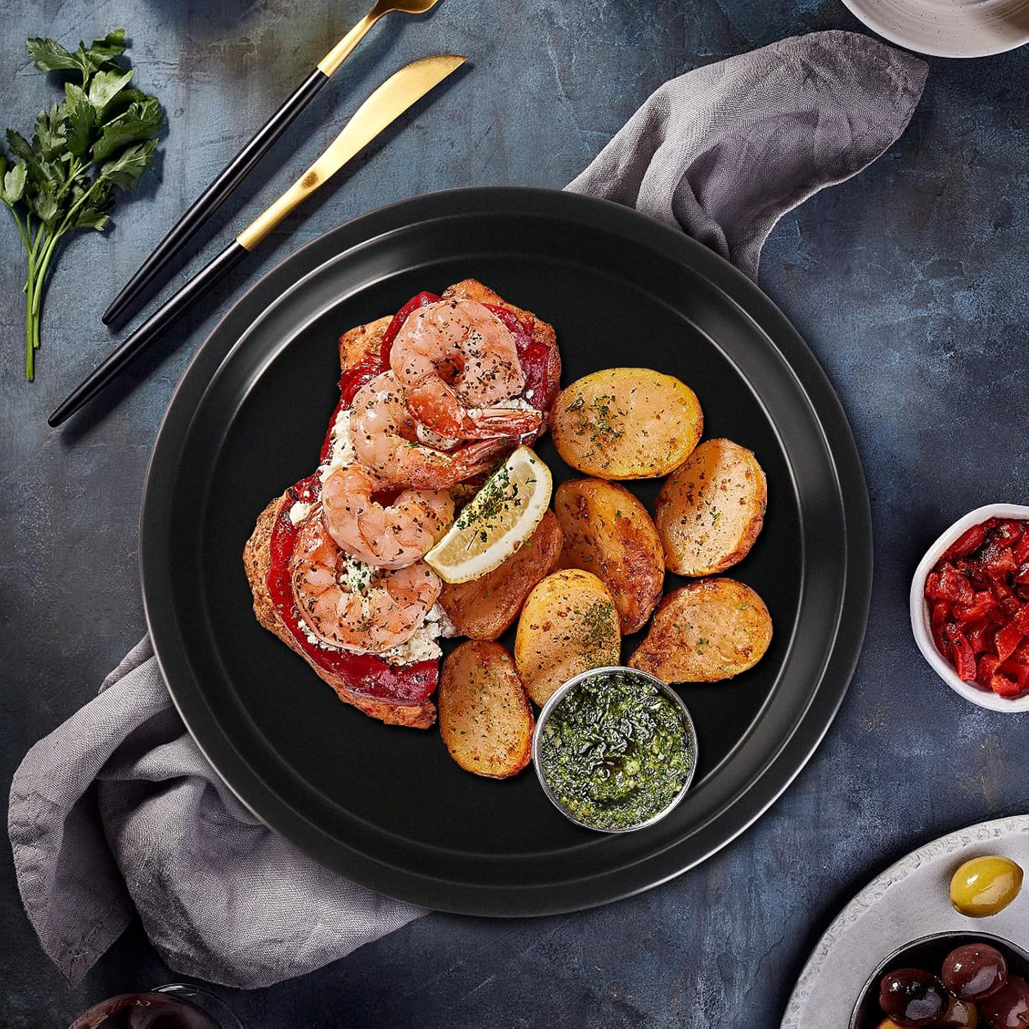 12 inch Pizza Pan Round Pizza Plate 12" Non-Stick Pizza Pan Carbon Steel Pizza Oven Tray for Baking, Roasting, and Serving, Non Toxic & Heavy Duty, Oven Safe & Easy Clean - Image 2