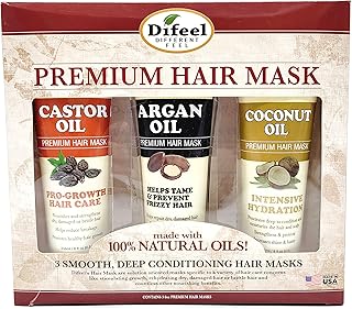 Difeel Premium Growth & Conditioning Hair Mask 3-PC Set - Castor Oil Hair Mask 8oz, Argan Oil Hair Mask 8oz, Coconut Oil Hair Mask 8oz