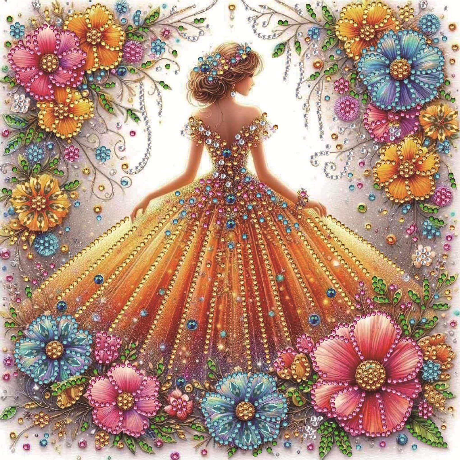 POETRYDRAW Color Floral Gown Girl Special Shaped 5D DIY Partial Drill Diamond Art Painting Kits 30x30cm Diamond Art Kit for Adults Home Decor (Color Floral Gown Girl)