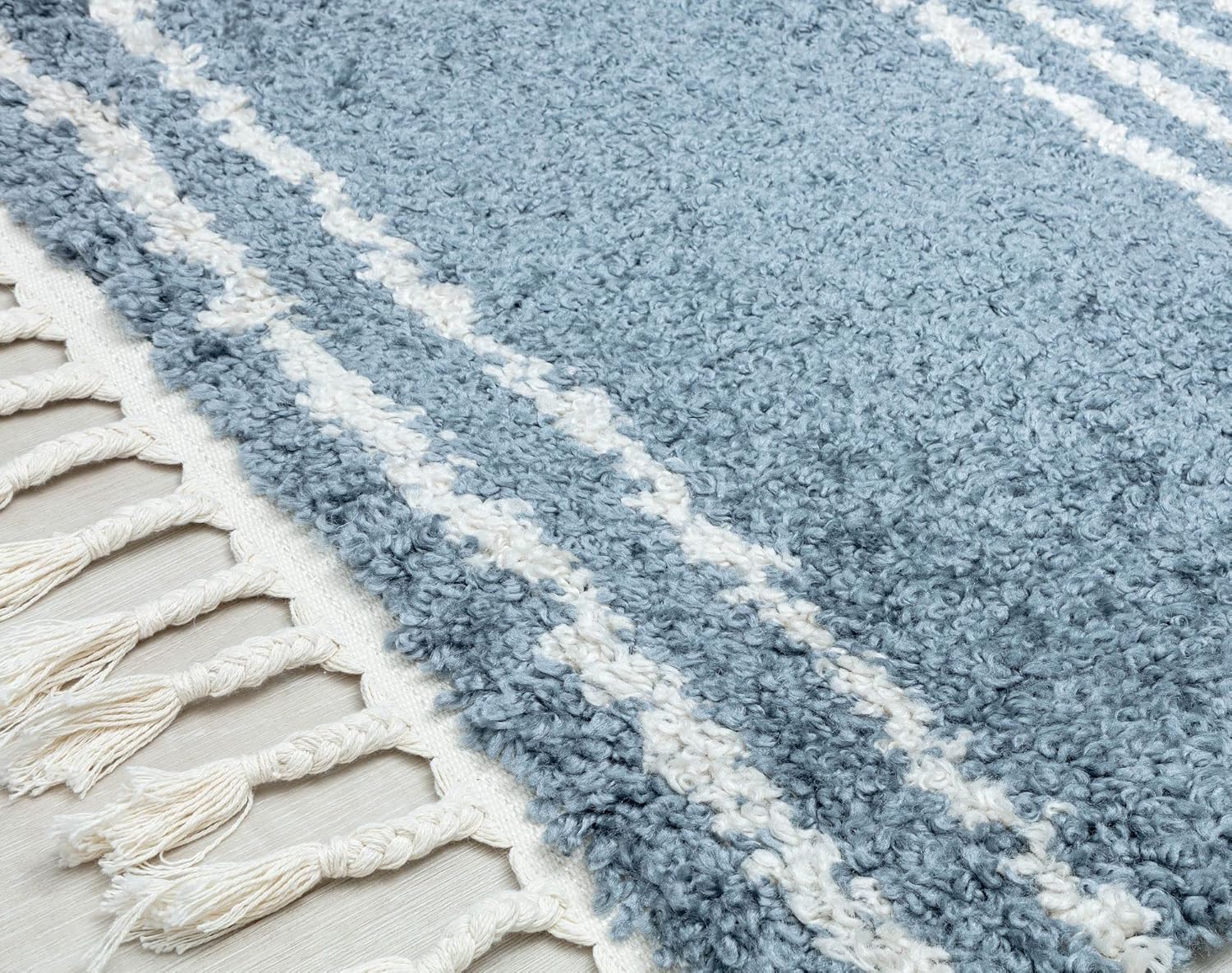 Rugs America BT35C Hidden Oasis Stripe Shag Blue Non-Shedding Living Room Bedroom Dining Home Office Area Rug, 2'6" x 4'