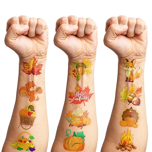 Miniatura 7 de 96 piezas de tatuajes temporales precortados para otoño y otoño, decoración de fiesta de cumpleaños, suministros de decoración de Acción de Gracias,