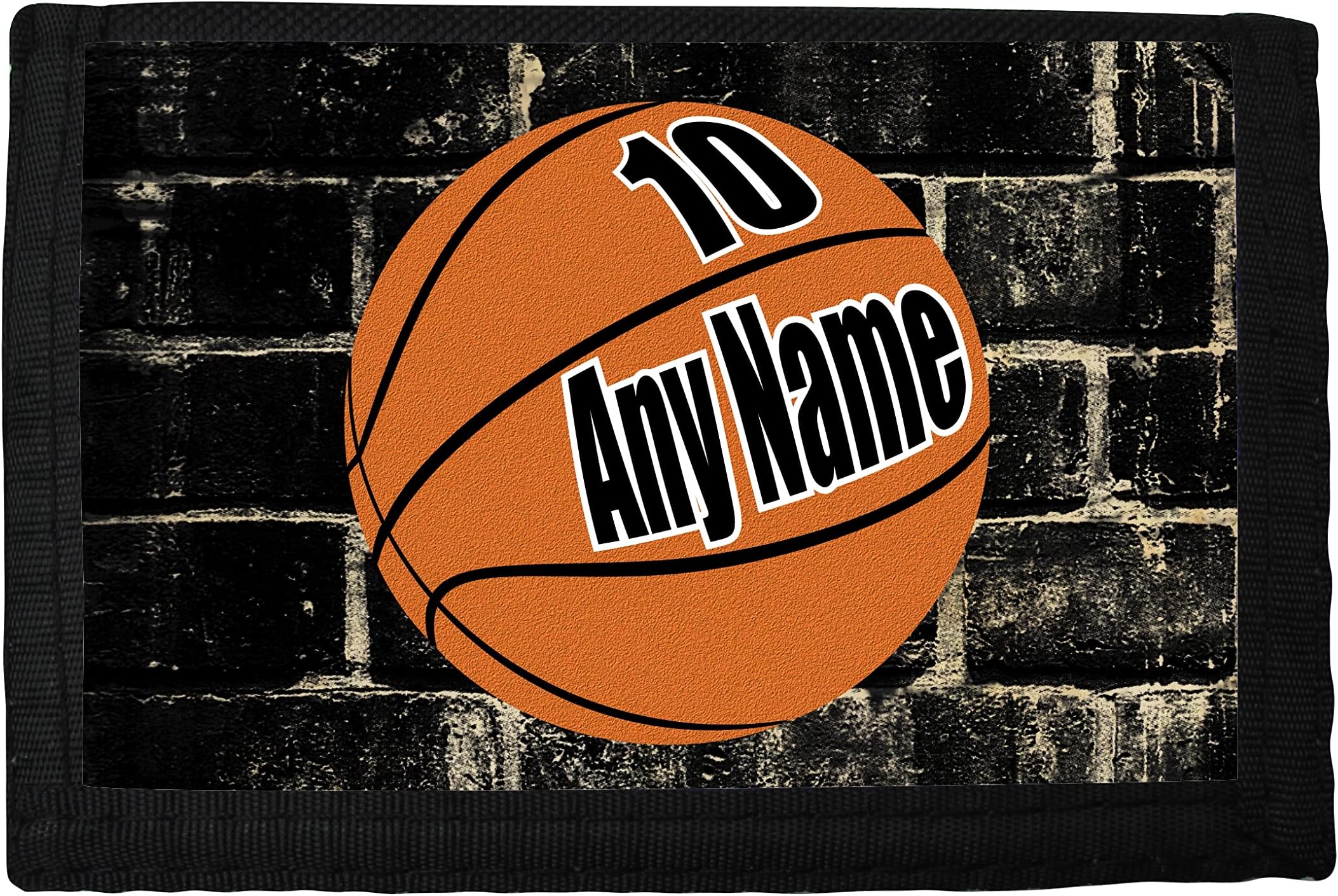 NJMPersonalised Basketball Print Boys Kids Childs Fabric Nylon Wallet, Black, S