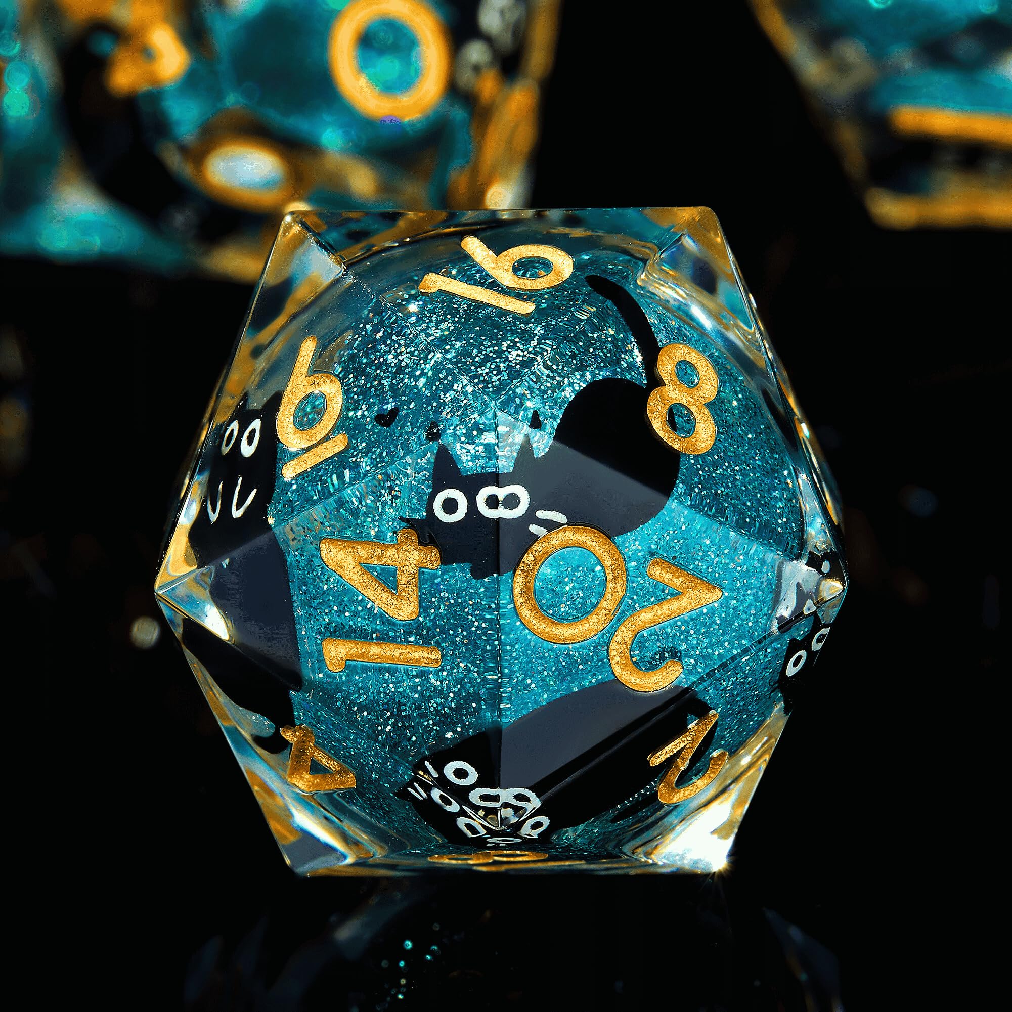 Liquid Core Cat DND Dice Set 7Pcs with Box- Sharp Edge Cute Cat Style Resin Dungeons and Dragons Dice for D&D, Roleplaying Games, RPG, MTG, Table Games D20 D12 D10 D8 D6 D4(Blue) 1