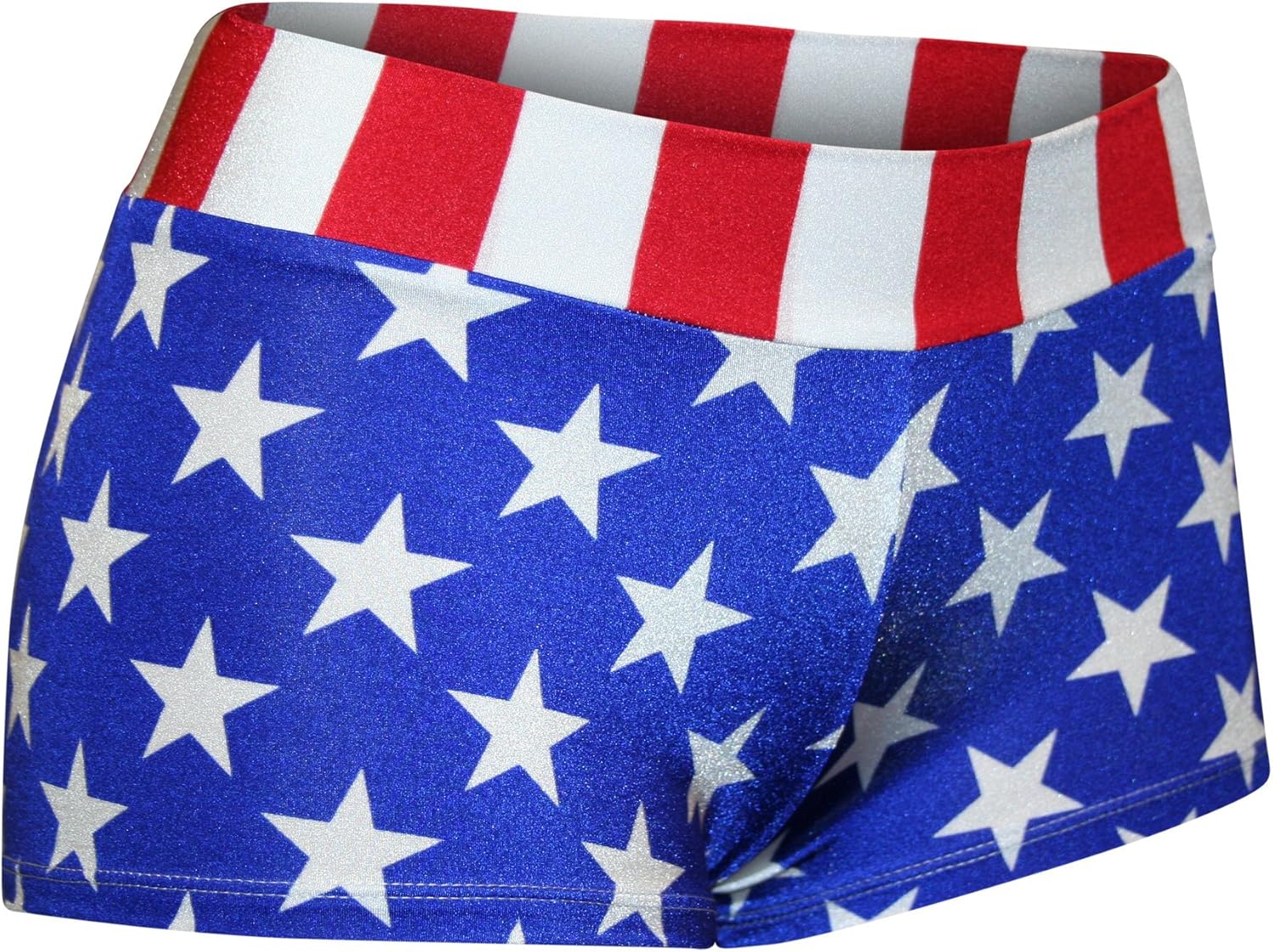 Dilly Duds USA Flag Stars and Stripes Spandex Booty Shorts - Mid Rise and Full Coverage!