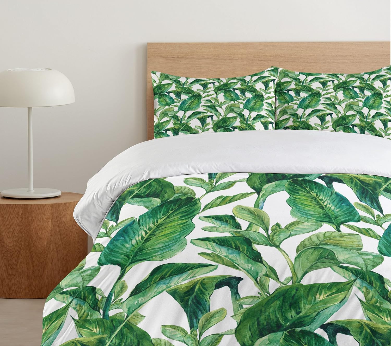 Ambesonne Leaf Duvet Cover Set, Romantic Holiday Island Hawaiian Banana Trees Watercolored Image, Decorative 2 Piece Bedding Set with 1 Pillow Sham, Twin Size, Forest Green Twin Forest Green