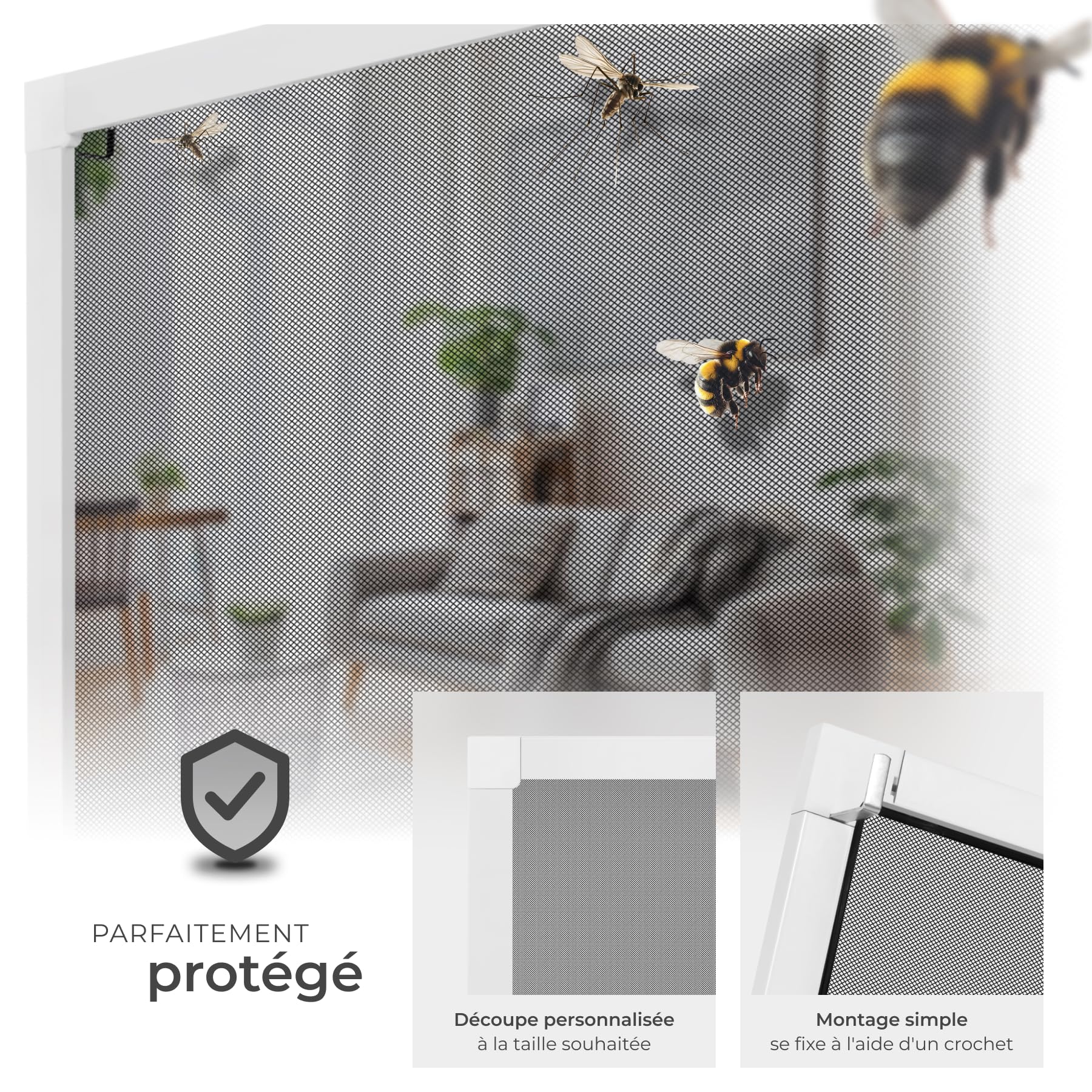 TecTake Moustiquaire fenetre & Store Cadre en Aluminium 100x120cm Blanc Filet Anti Moustique Résistante aux intempéries & aux UV idéal Chambre Enfant, Salon, Chambre Bebe Entrée Maison