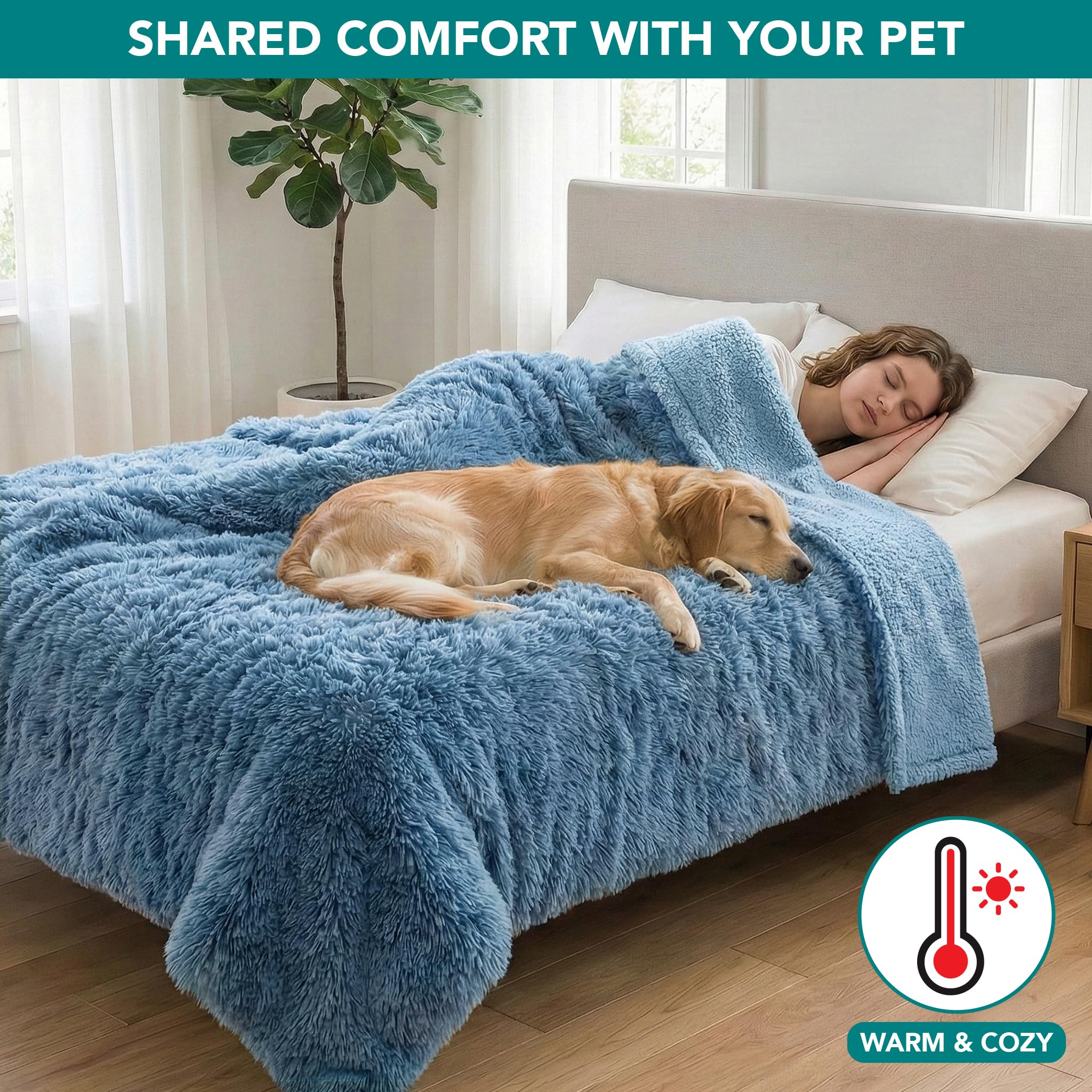 PetAmi Manta Impermeable esponjosa para Perro, Manta de Forro Polar de Piel sintética para Mascotas para Perros y Gatos, Peluda Suave y Peluda, Protector de Muebles, sofá, Cama (Azul Polvo, 40 x 60)