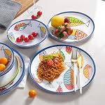 Melamine Dinnerware set for 4, Plates and Bowls Sets, Great for Camper, RV, Indoors Outdoors Use with Ocean Printed, Unbreakable