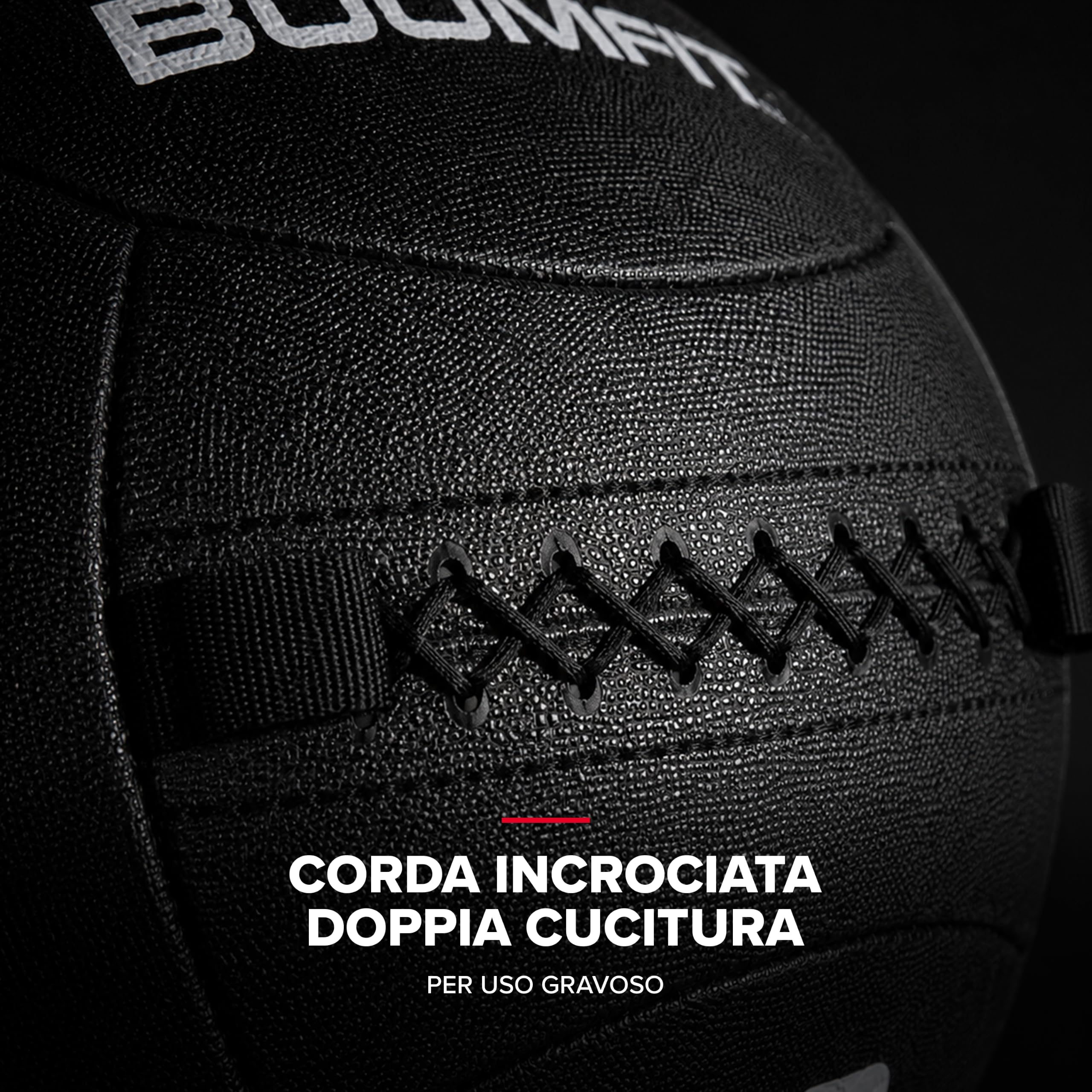 BOOMFIT Wall Ball Pro Black Edition | Palla Medica Crossfit & Hyrox | PVC antiscivolo, doppia cucitura a cordino e riempimento sigillato. Fettucce per appendere. Gamma da 2 a 12 kg, box e casa