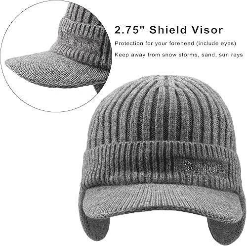 Miniatura 2 de Muryobao Gorro de invierno para hombre, con forro polar, con visera, orejeras cálidas, gorra de esquí