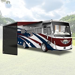 RV Awning Sun Shade Screen 9' X 20' 3'' - Black Mesh Sunshade UV Blocker Complete Kits Motorhome Camping Trailer Canopy Shelter (9' X 20'3'' -Actual Measurement)