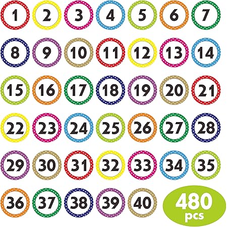 Amazon Com 480 Pcs Polka Dot 1 40 Numbers Stickers For Office Classroom Organizing Each Measures 1 In Diameter Office Products
