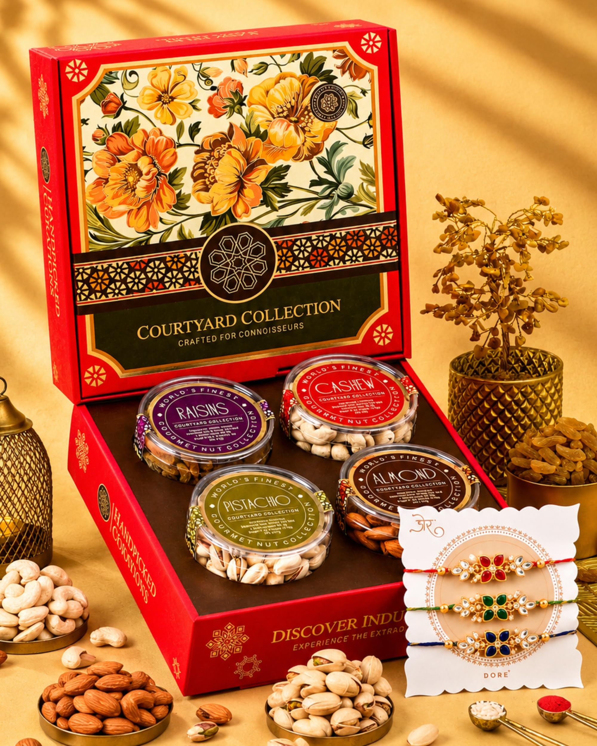 Hyperfoods® Rakhi Hamper for Brother Dry Fruit Gift Box (Dry Fruit Weight 495Gm) RawFruit Courtyard Collection Pack of 4 Dry Fruits DryFruits Gift Pack Rakhi Set for Brother Rakhi Gift Hamper for Brother discount deal