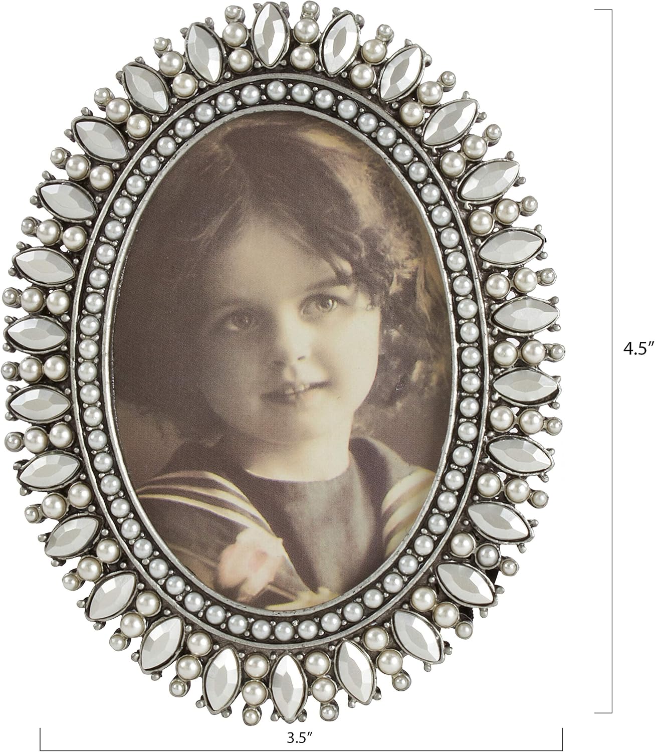 SARO LIFESTYLE Bejeweled Decorative Photo Frame – Oval Jeweled Pearl and Crystal Vintage Picture Frame – Fits 3"x5.5" Photo