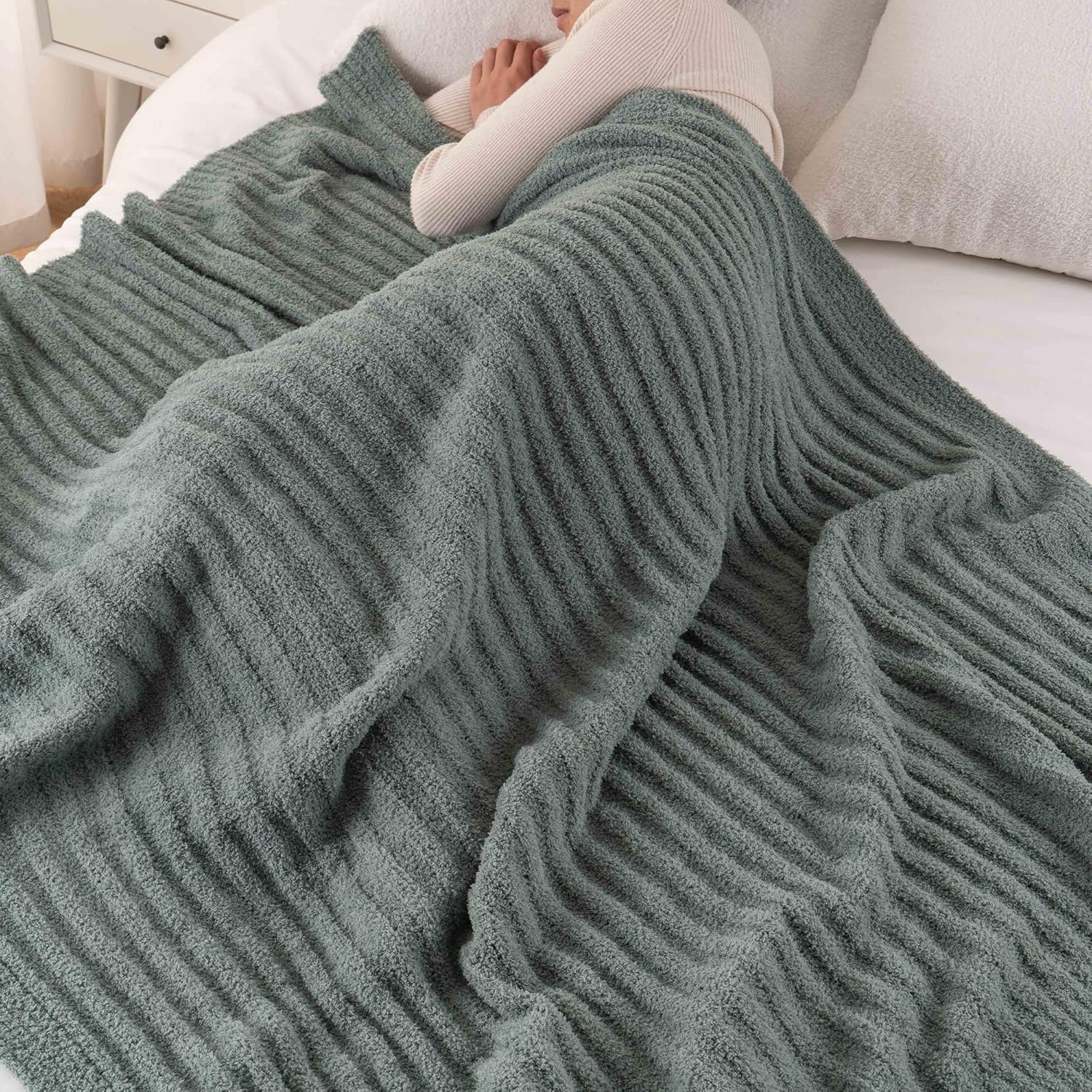 BATTILO Fluffy Soft Throw Blanket for Couch, Knit Fuzzy Plush Sage Green Throw Blankets, Cozy Warm Lightweight Blanket for Bed, Sofa, Home Decor, 50"x60" - Image 8