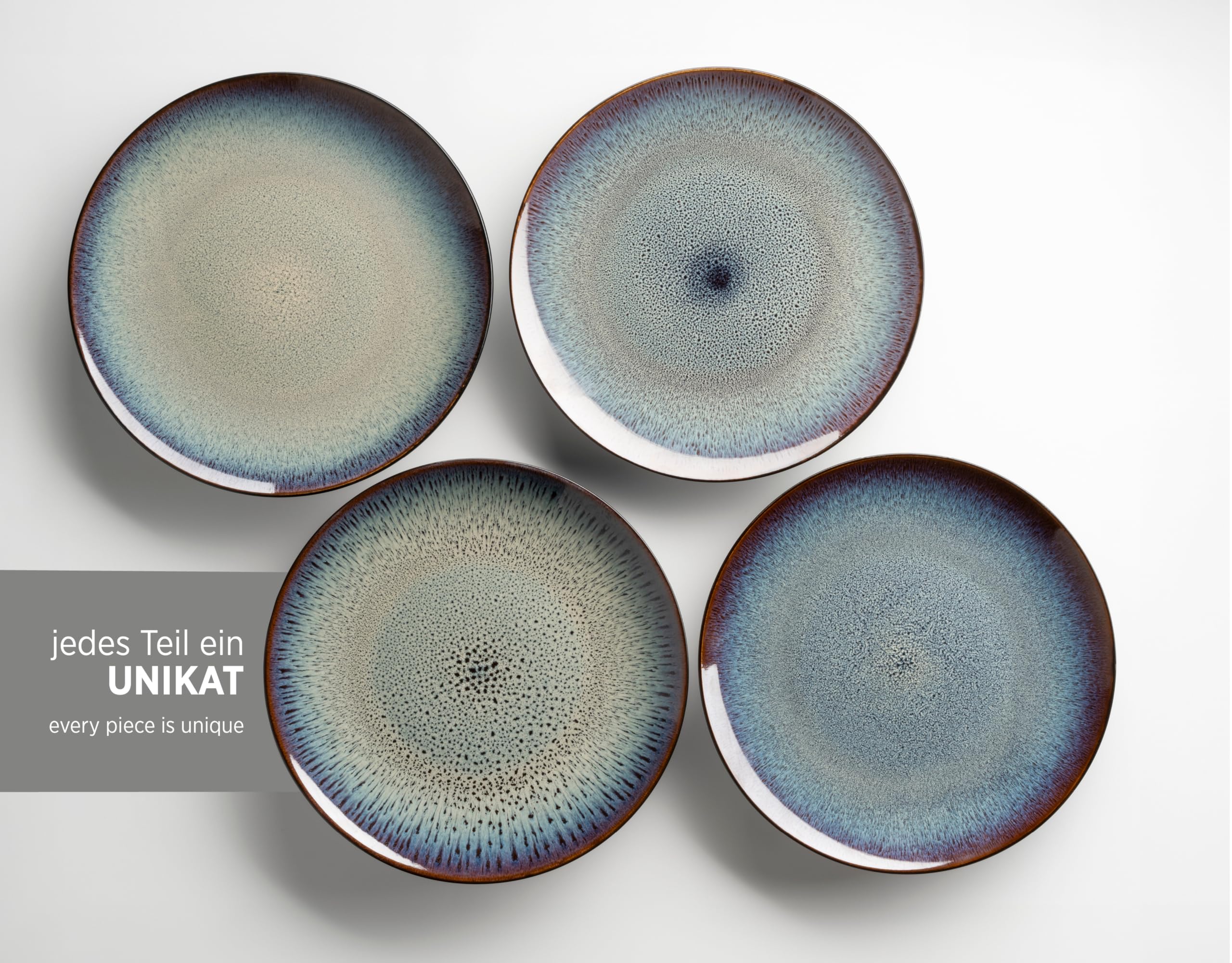 MÄSER 935129 Série Teona Lot De 4 Assiettes En Céramique Avec Vernis Réactif Vert/marron