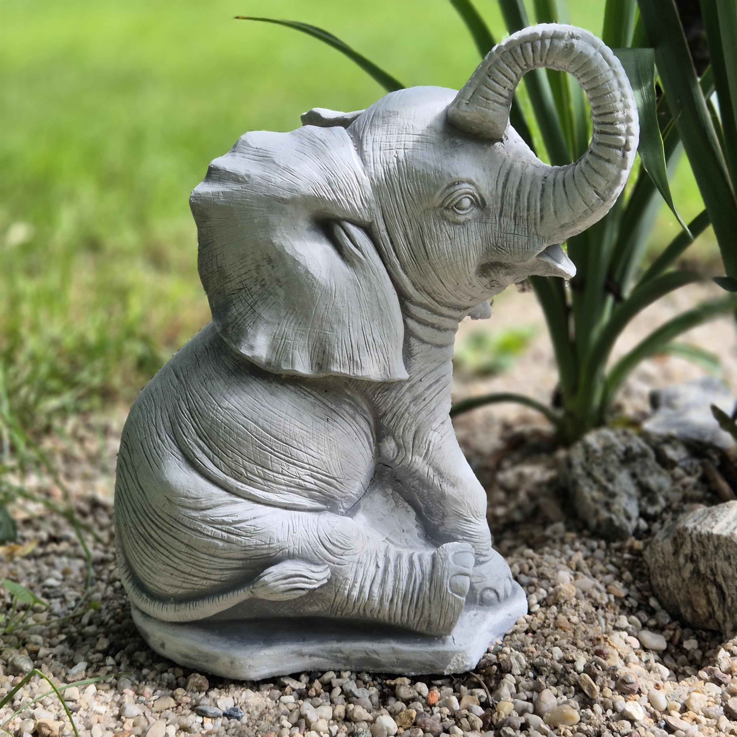 FABRIQ Wesoły słoń – realistyczna figurka ogrodowa z odpornego na warunki atmosferyczne odlewu kamiennego, waga 5,8 kg, wysokość 27 cm