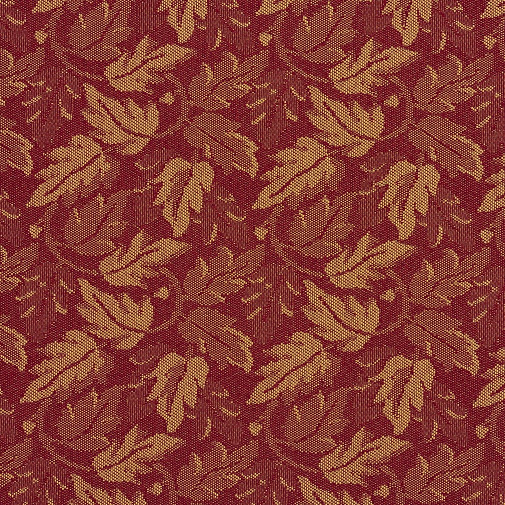 F701 Dark Red and Gold Leaf Floral Heavy Duty Crypton Commercial Grade Upholstery Fabric by The Yard- CLOSEOUT