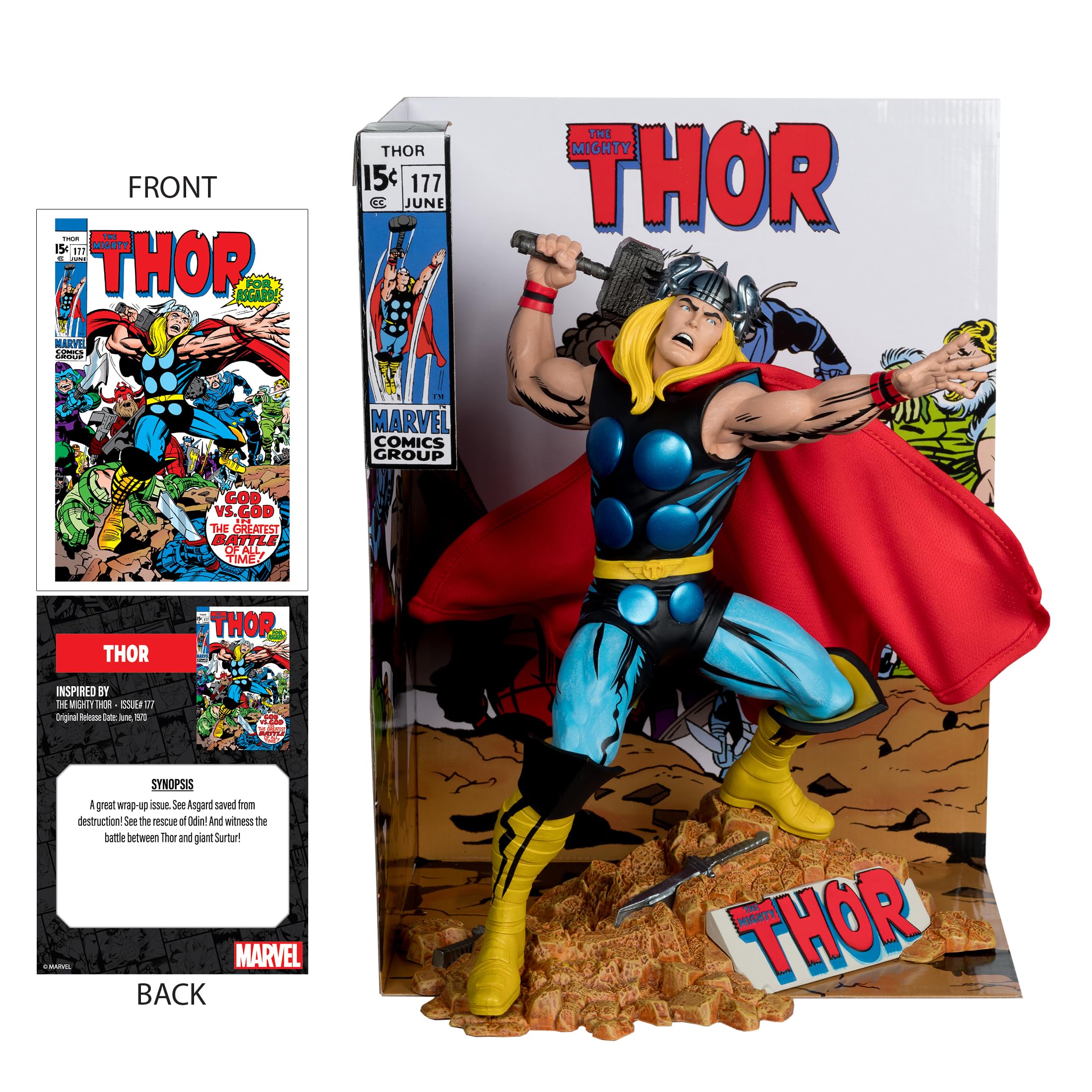 McFarlane Toys - Marvel Thor à l'échelle 1:6ème à Collectionner avec scène et Bande dessinée (The Mighty Thor #177)