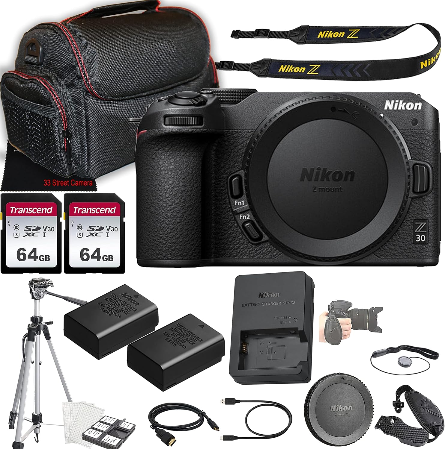 Nikon Z30 Mirrorless Camera + 128GB Memory + Case + Tripod + More (24pc Bundle) (Renewed)