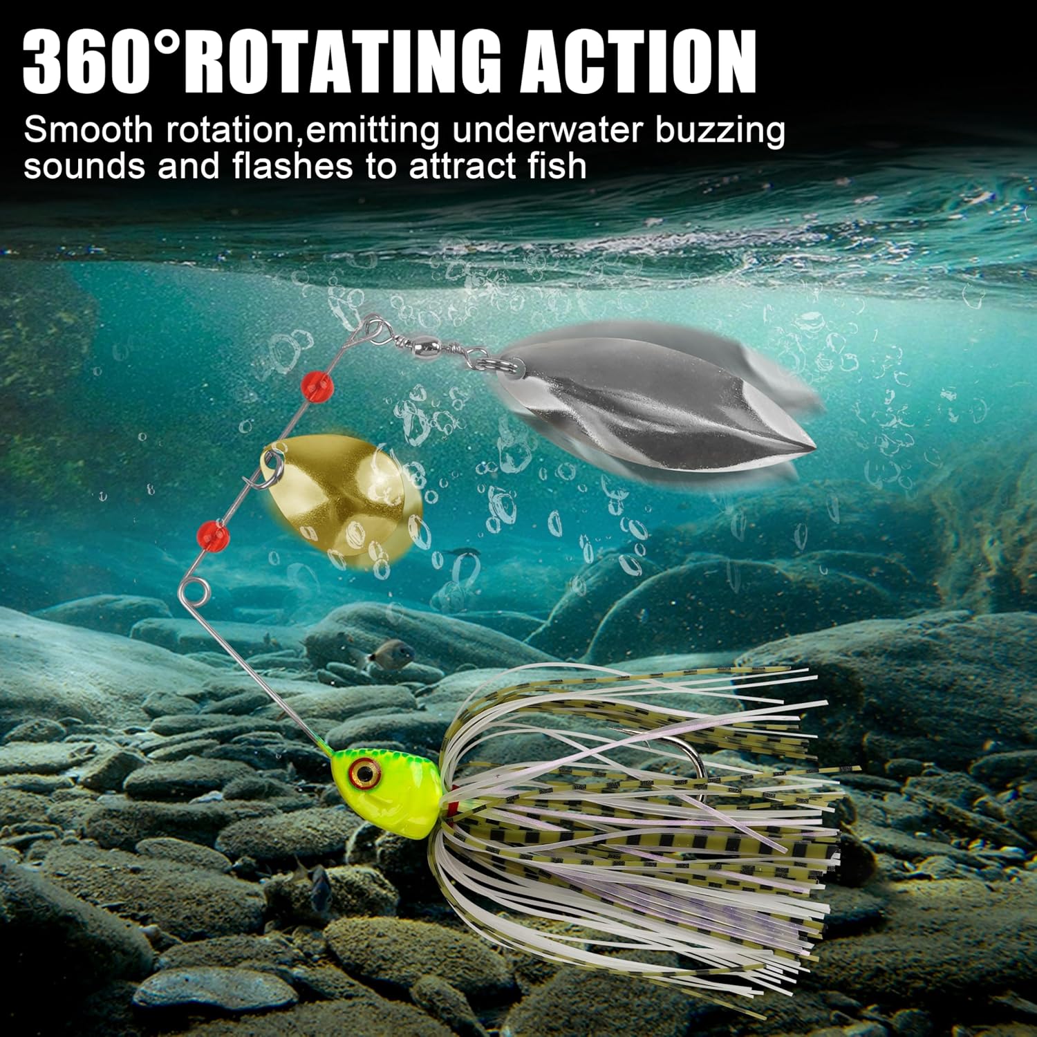 Spinner Baits Bass Fishing Lures Kit,Hard Spinnerbait Buzzbait Lures Bass Jig Skirts Trout Lure Freshwater Metal Swimbaits for Pike Trout Salmon