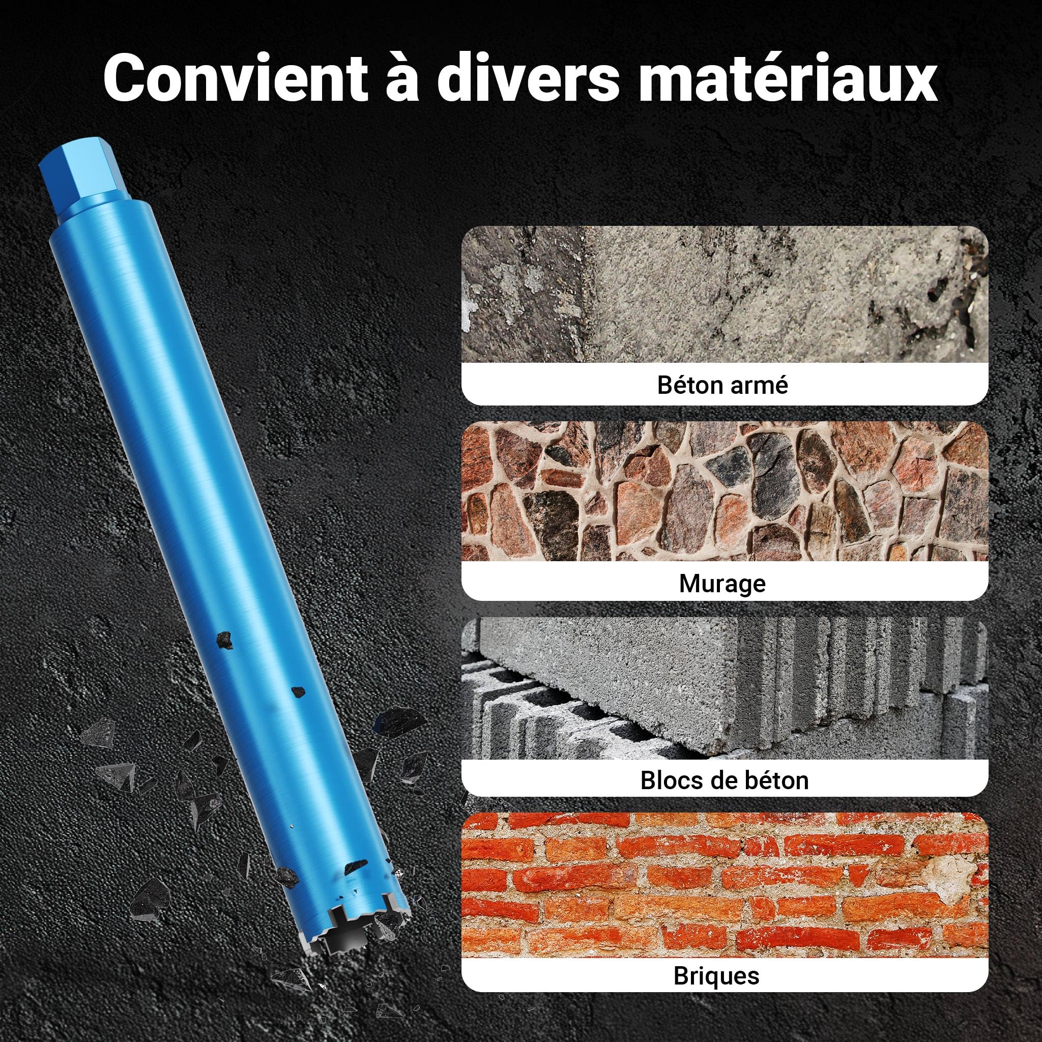 Wiltec Foret diamant pour Carotteuse Ø 67 mm – Rendement moyen – 1¼ UNC – Longueur 450 mm – Métal fritté – Forage à humide – Chantier Carrelage Béton – Trépan Couronne Diamant