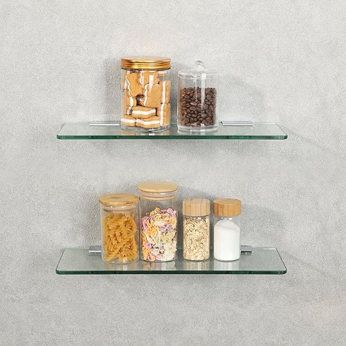 Miniatura 10 de SAYAYO Estantes de vidrio flotante para baño, estante de vidrio templado para pared de 15 x 5 pulgadas, 1 unidad, transparente
