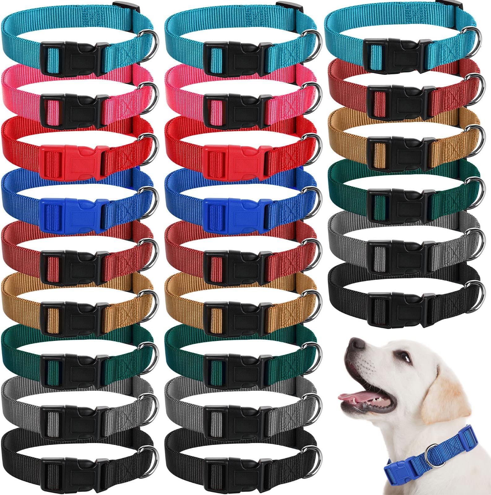 Amylove 27 Pcs Dog Collar Bulk Adjustable Nylon Puppy Collar for Small Medium Large Dogs Multiple Pet with Quick Release Buckle for PET Travel Walk Daily(Medium,Classic Colors)