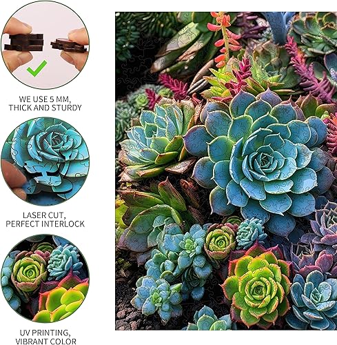 Miniatura 4 de Mys Aurora Rompecabezas de madera para adultos, caja de regalo única de rompecabezas con forma de suculenta, 200 piezas, hermosos juegos divertidos