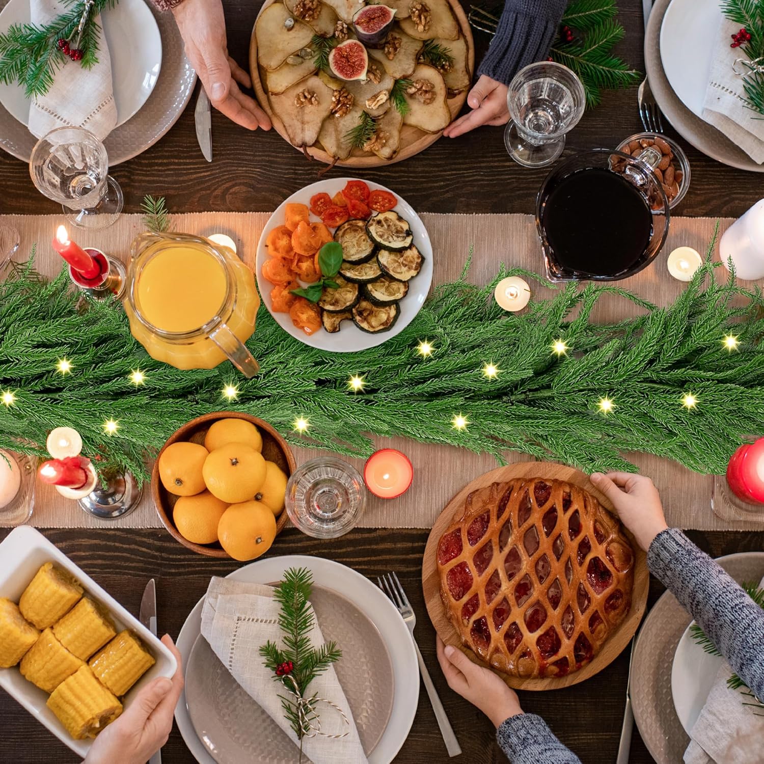 Fovths 1 Pack 9 Feet Christmas Norfolk Garlands Set Green Artificial Winter Pine Garlands Light String Faux Greenery Garland Pine Garland for Xmas Holiday Home Indoor Decor, Green