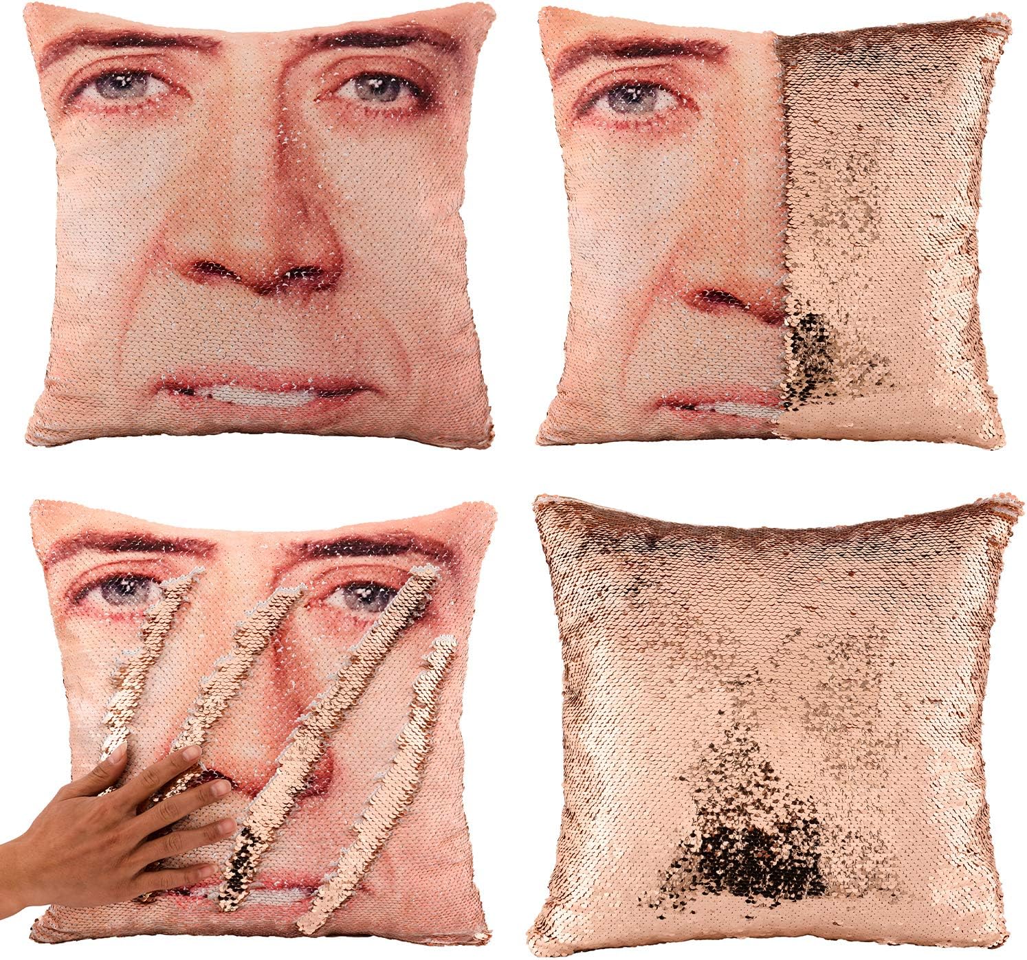 Ainik Mermaid Pillow Case Mermaid Pillow Cover Sequin Throw Pillow Case Decorative Color Change Cushion Cover Sofa Bedroom Car Kids 16 x 16 inches (1 Nicolas Cage B-Champagne)