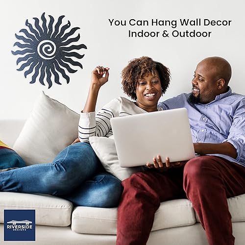 Vista 3 de Riverside Designs Sunburst - Arte de pared de metal para decoración de exteriores, resistente e impermeable, fabricado en Estados Unidos