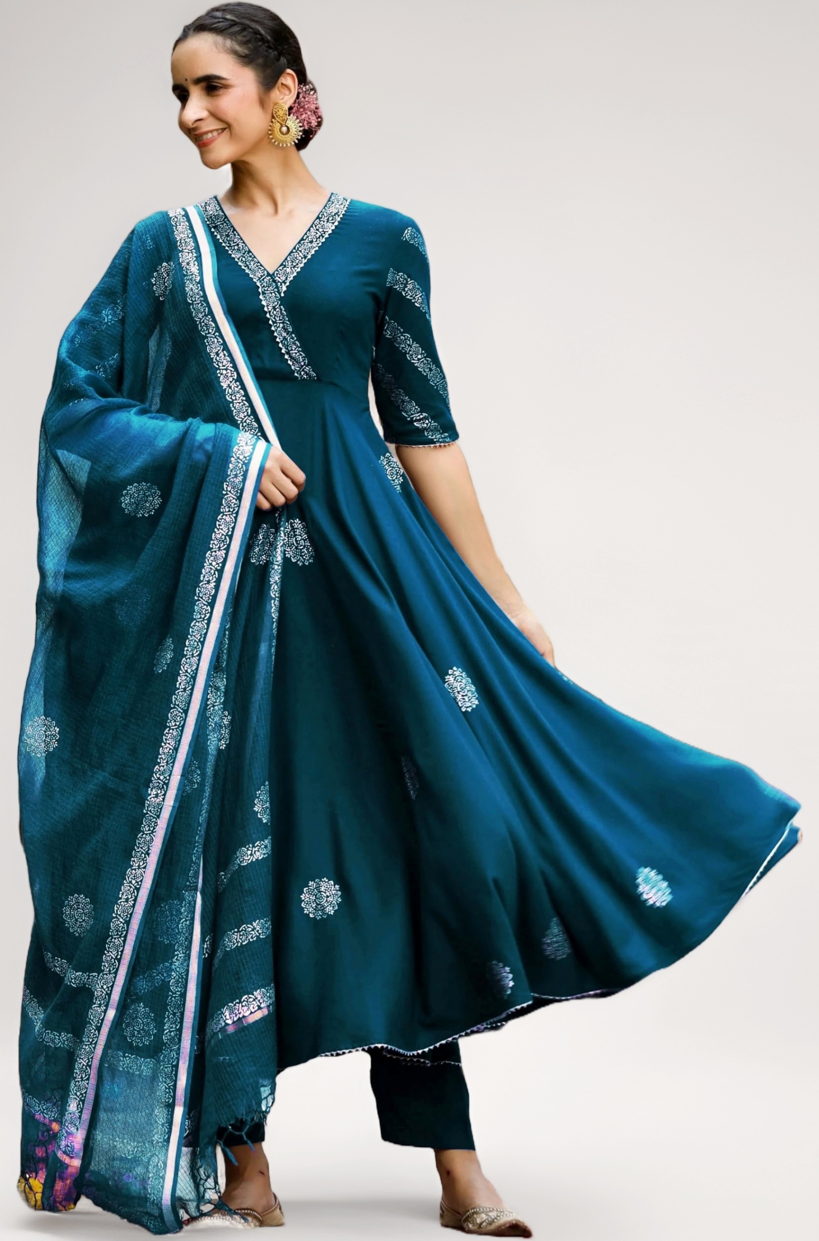 GoSriKi Women’s Elegant Wine Anarkali Kurta Set with Dupatta | Printed Traditional Soft Rayon Fabric