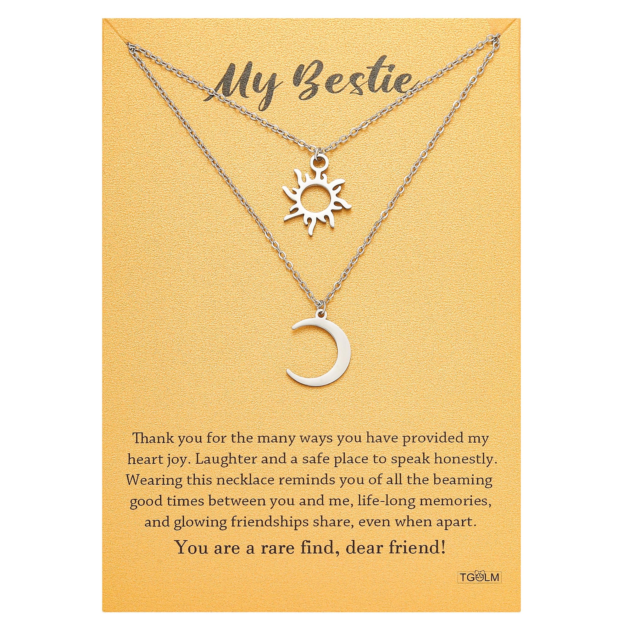 TGOLM 14k Gold Plated Sun Moon Friend Necklace for Women BFF Necklaces for 2, My Besties Friendship Gift