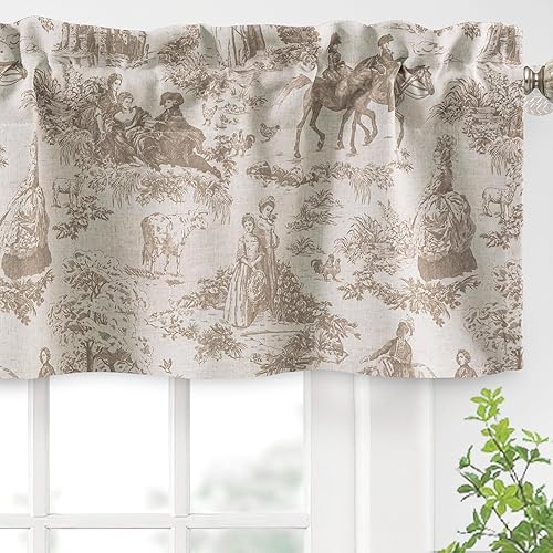 DriftAway Toile - Cenefa con forro de lino de doble capa térmica para oscurecer la habitación, cortina opaca para ventana para cocina, baño, casa de