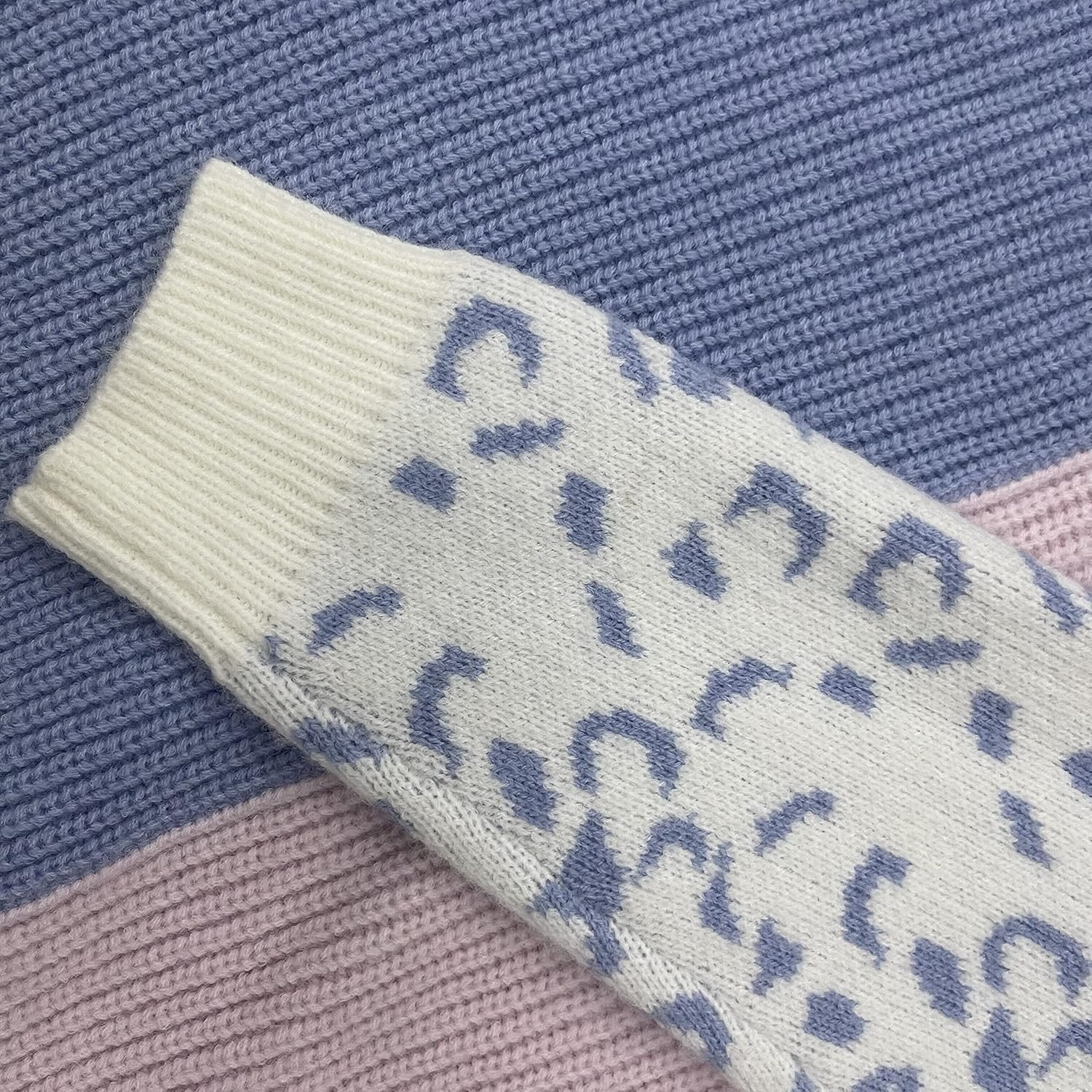 ANCAPELION Women’s V Neck Sweater Pullover Leopard Long Sleeve Basic Color Block Jumper Casual Knitted Tops - Image 6