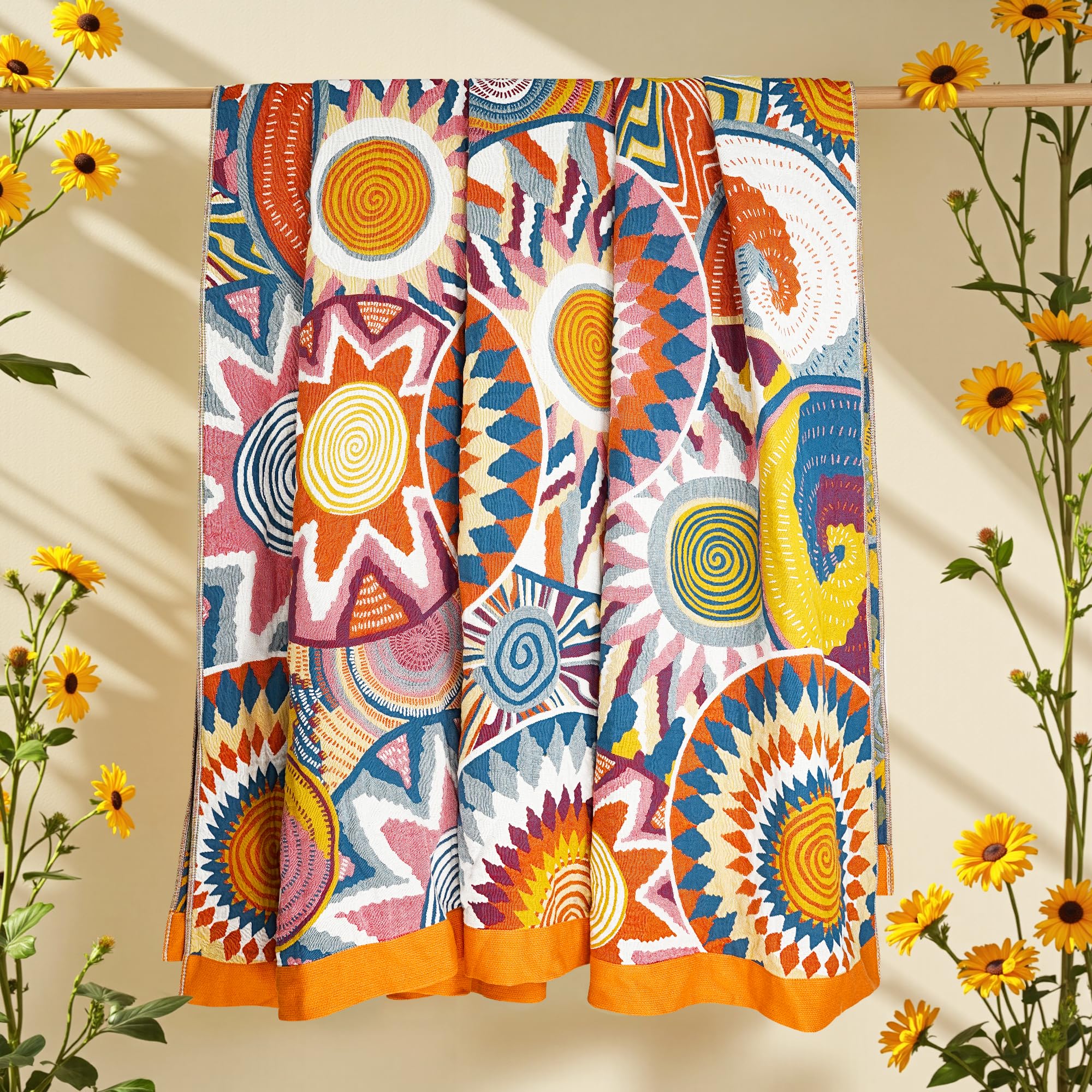 VANJOROY Manta bohemia de doble cara para sofá, cama grande, 100% algodón orgánico, cálida, suave, lujosa manta bohemia para sofá de 2 y 3 plazas, sillón y sofá, 150 x 200 cm, colorido