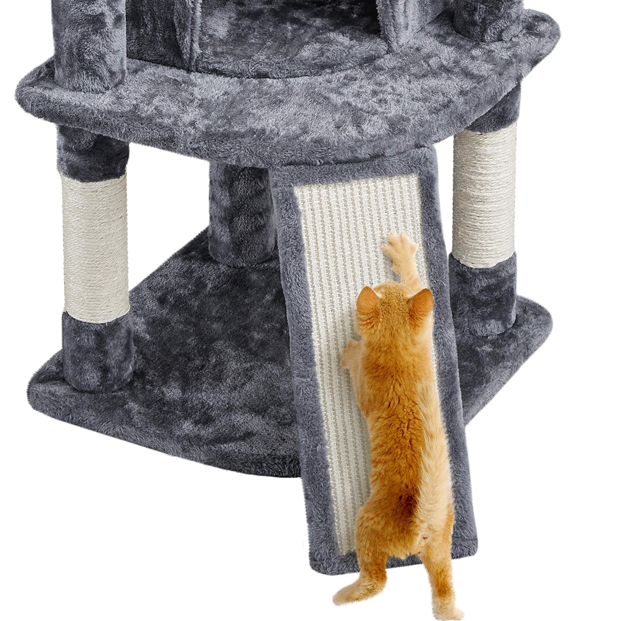Yaheetech Árbol Rascador para Gatos Grandes 106 cm Altura con Espaciosas Cueva para Gato de Casa Torre para Mascato Grande Gris Oscuro | Rampa de sisal, Correa antivuelco, postes cuerda de sisal, Bola colgante sustituible, Condominio grande, cesta acogedo